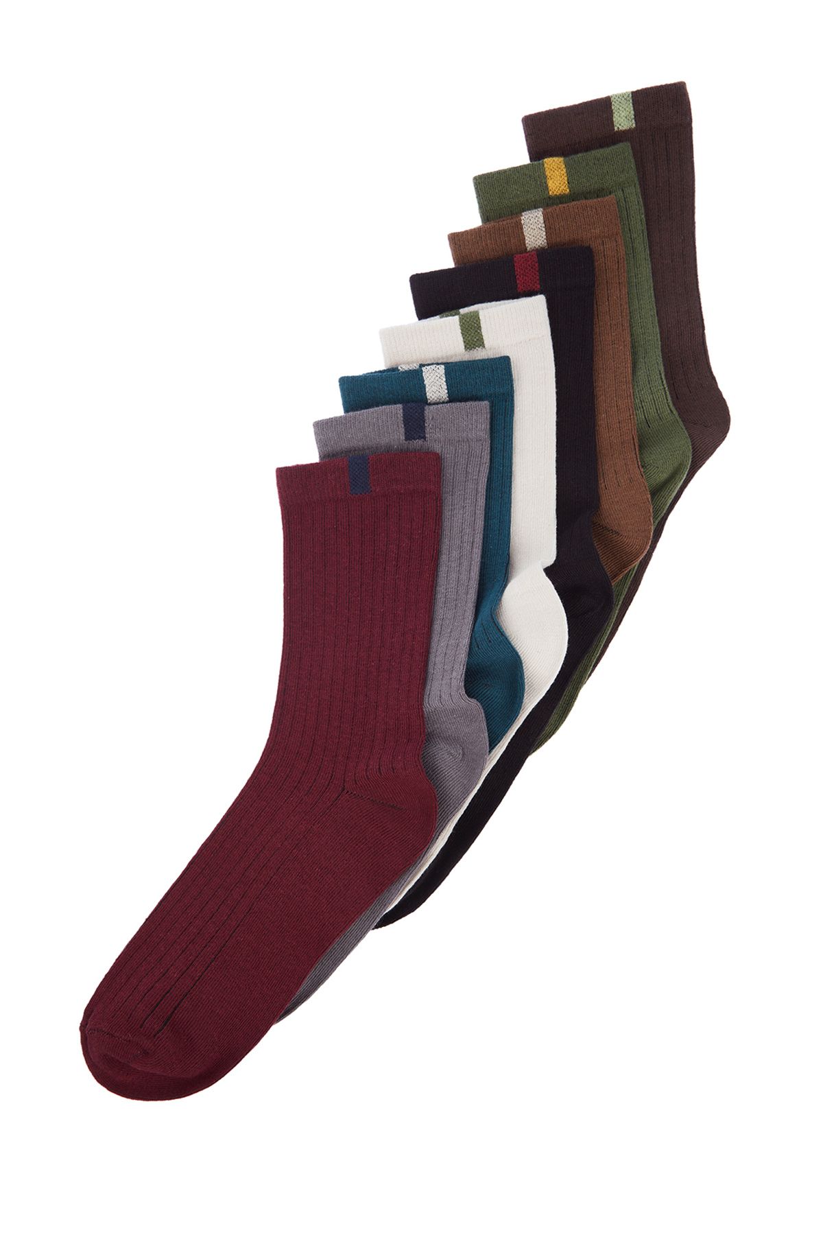 TRENDYOL MAN Çok Renkli Pamuk 8'li Paket Dokulu Renk Bloklu Soket-Uzun Çorap TMNAW24CO00019
