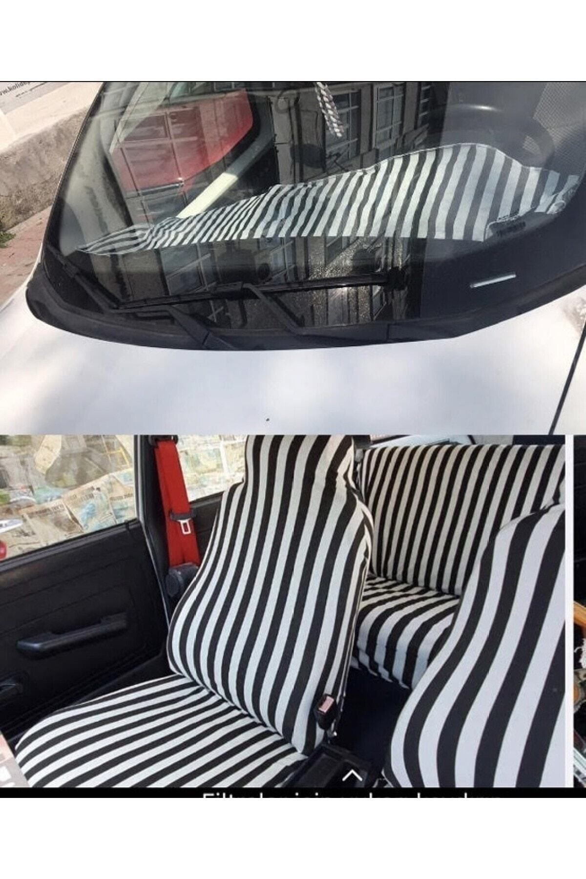 Zifona Fiat / Tofaş Şahin Uyumlu Zebra Pratik Servis Kılıfı Ve Torpido Koruyucu Örtü Set Siyah-beyaz