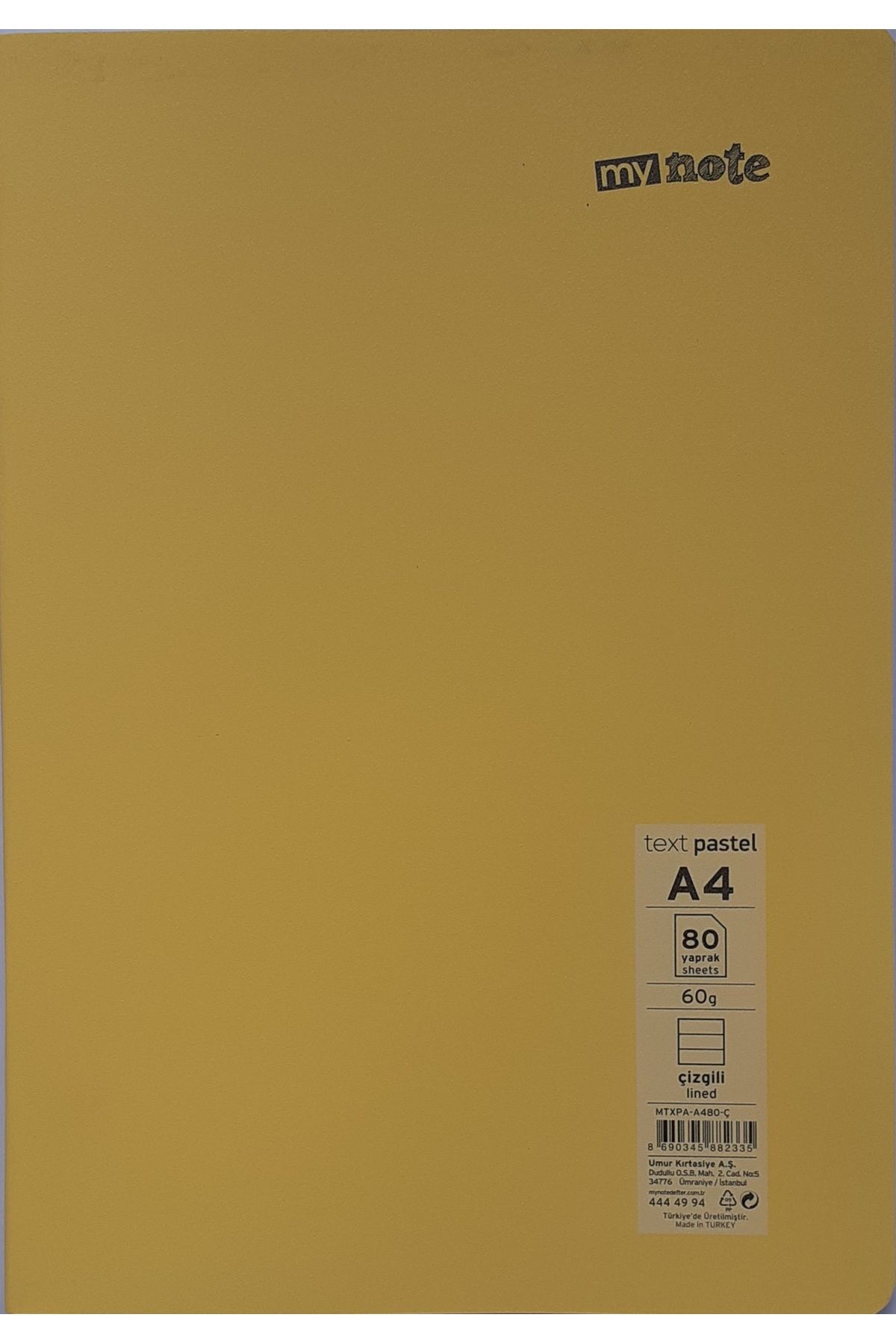 Mynote A4 80 Yap. Çizgili Defter Plastik Kapak Sarı
