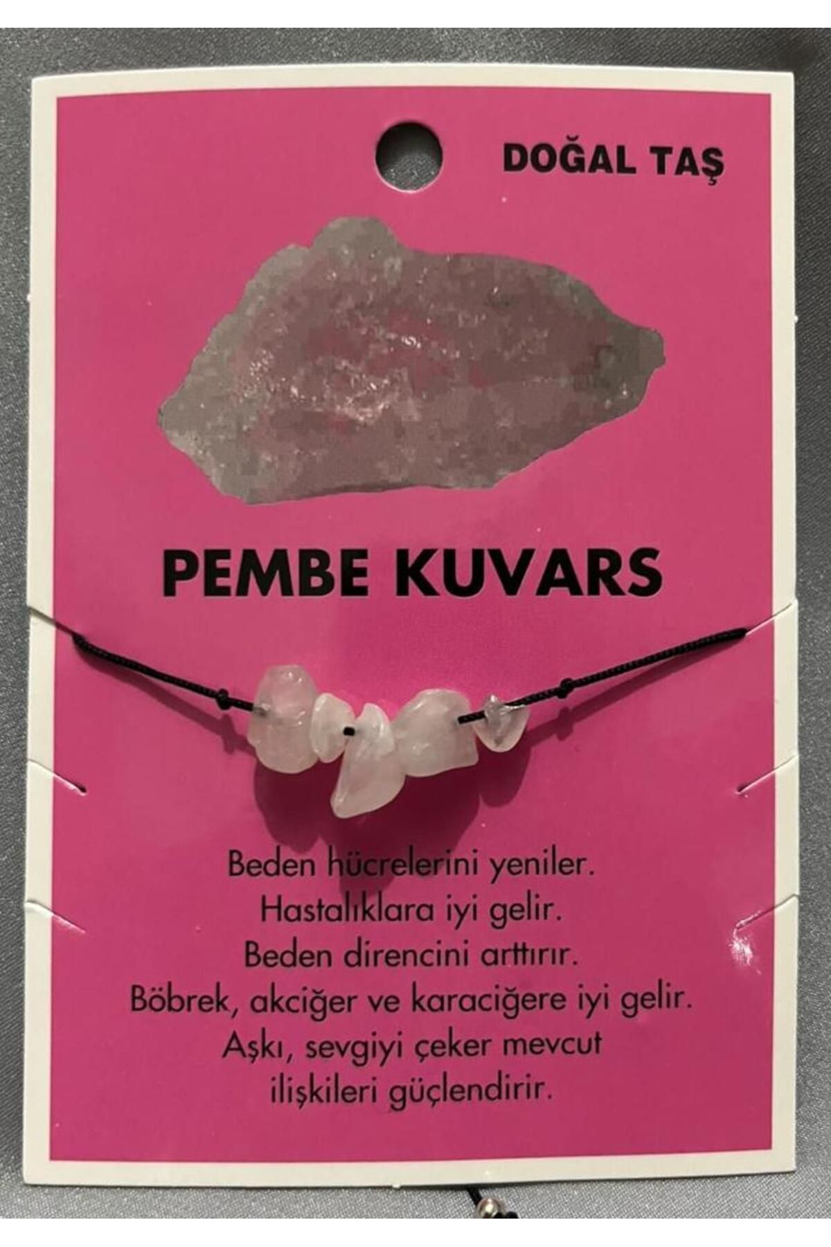 FREE Pembe Kuvars Taşı Doğal Taş İp Bileklik