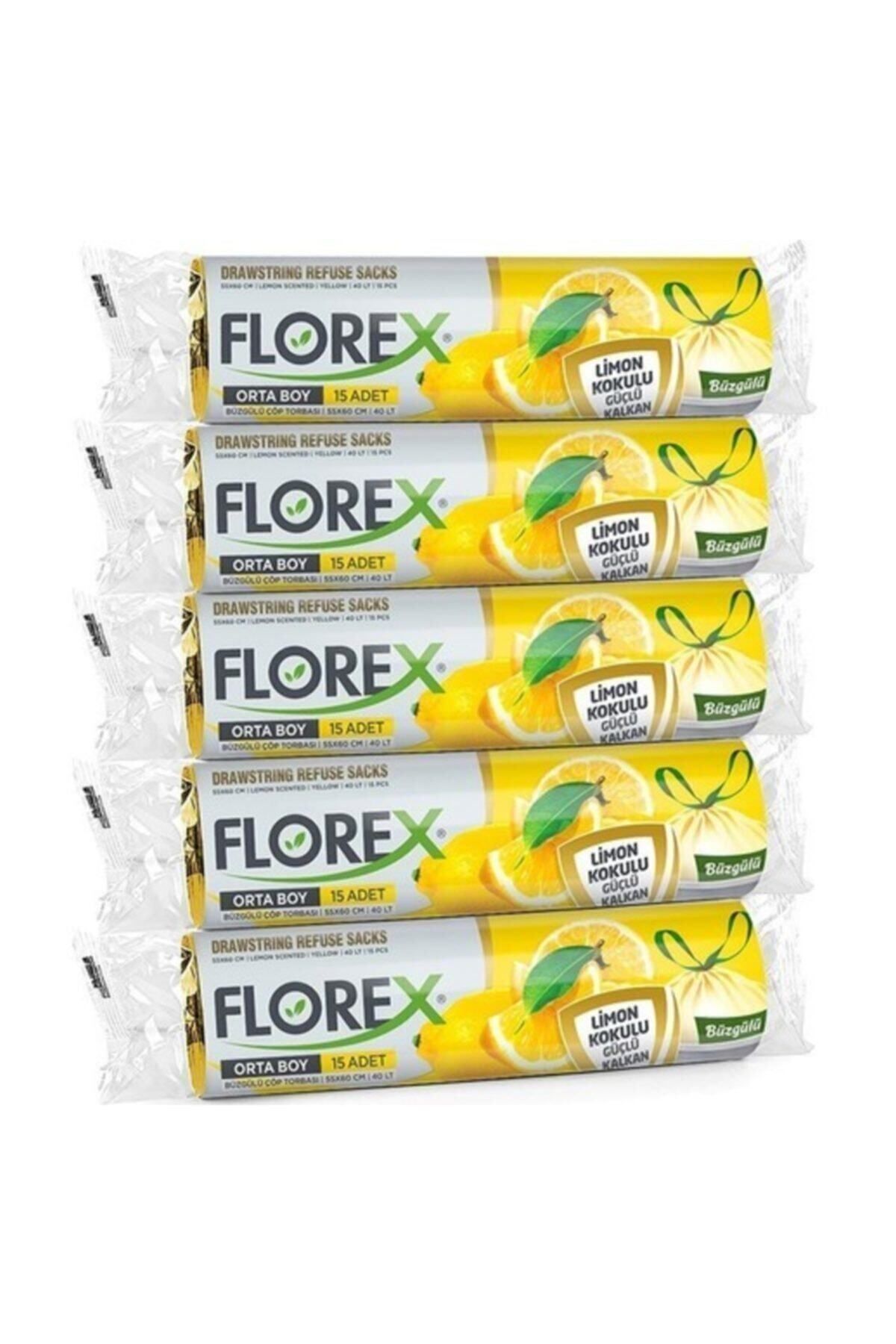 Florex Büzgülü Limon Kokulu Orta Boy Çöp Poşeti X 5 Rulo