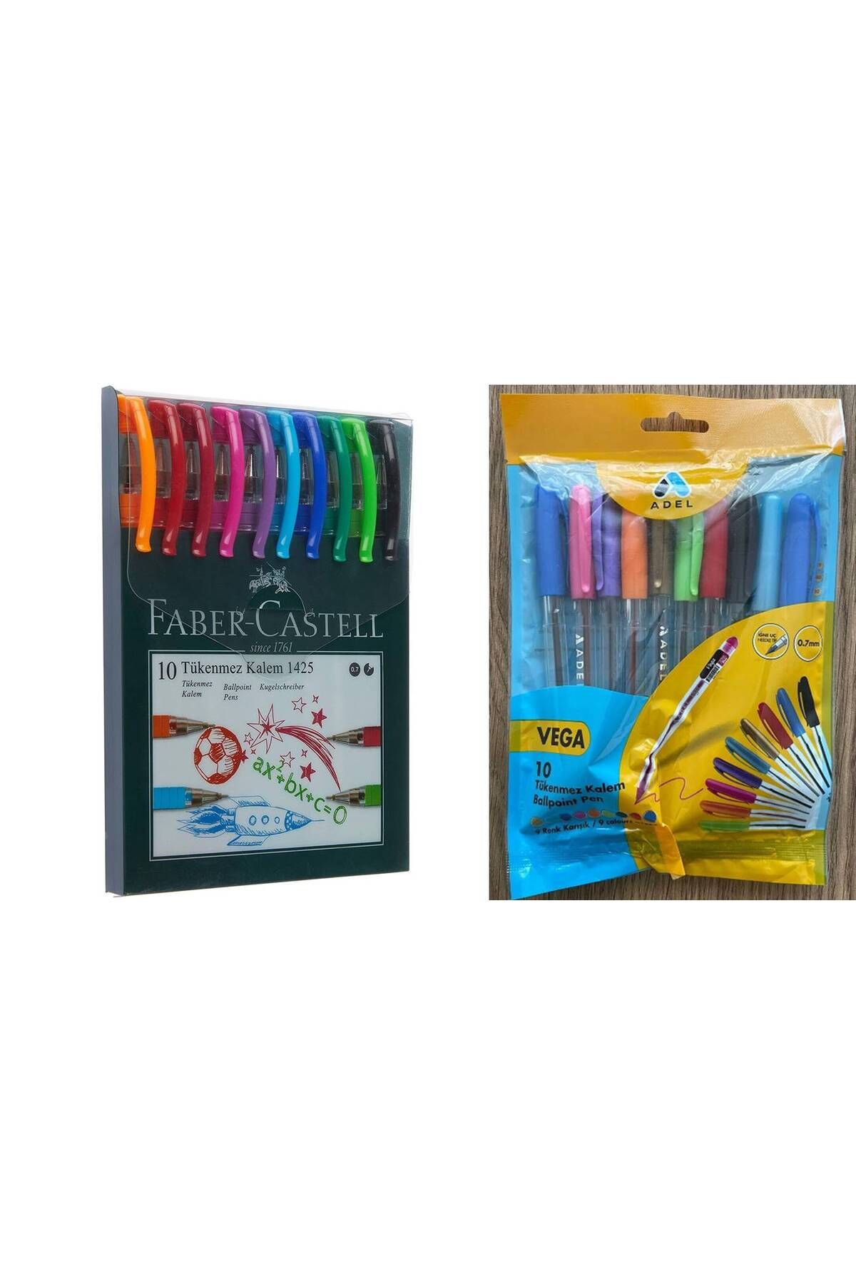 Faber Castell 1425 Tükenmez Kalem Ailesi 10 lu + Tükenmez Kalem Vega Karışık Renkli Kalem 10 lu Set