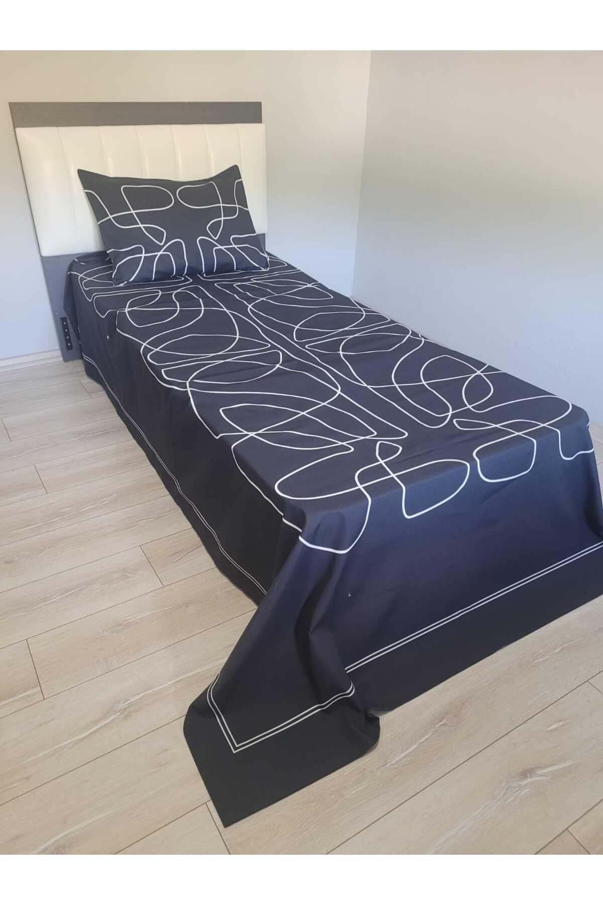 Evcimenhome YENİ ÜRÜN Tek kişilik Keten yatak örtüsü seti Pano desen 170x250 panolacivert