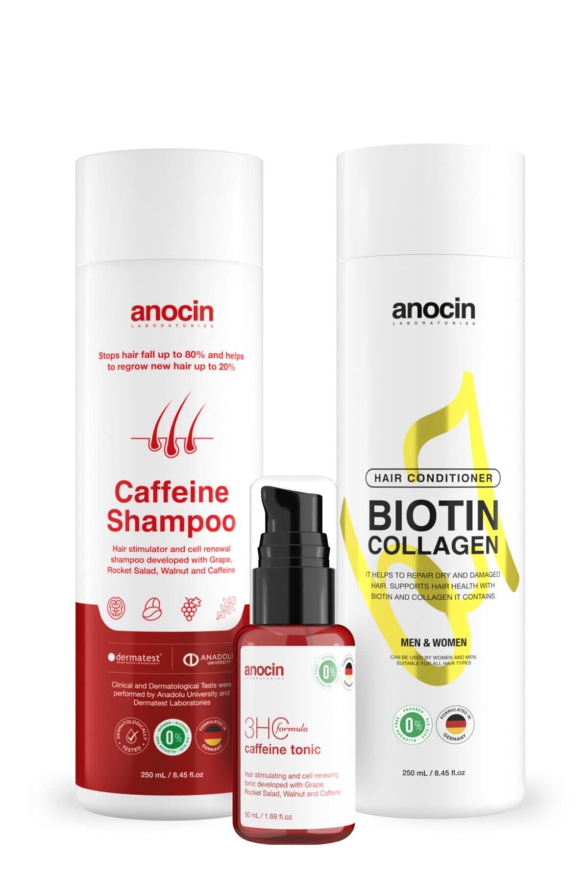 anocin Set 3 Lü. Bitkisel Tuzsuz, Sülfatsız, Şampuan + Saç Kremi + Tonik Set (saç Dökülmesi Karşıtı)