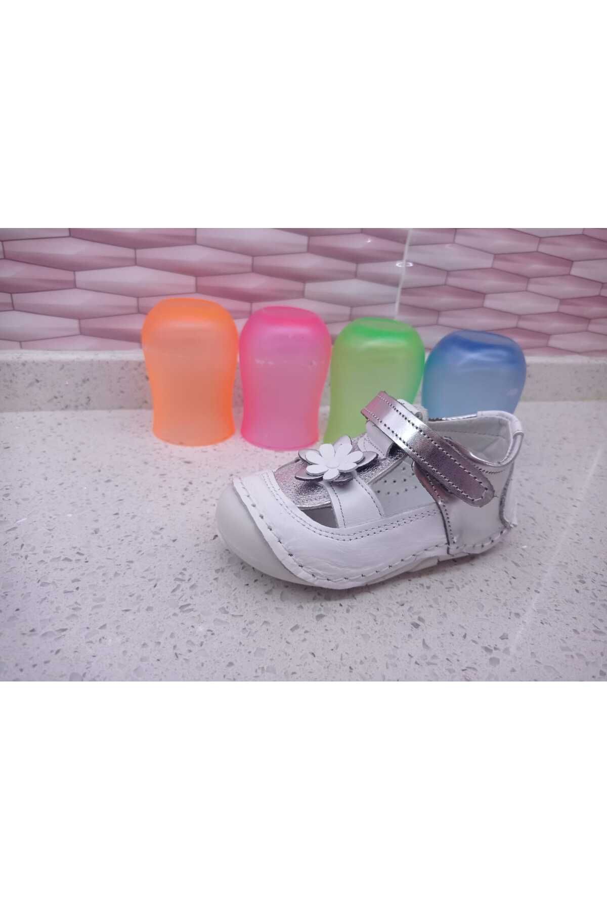 Sare Çocuk Giyim Gümüş Gri Kız Bebek Hakiki Deri Yumuşak Ortopedik Ayakkabı