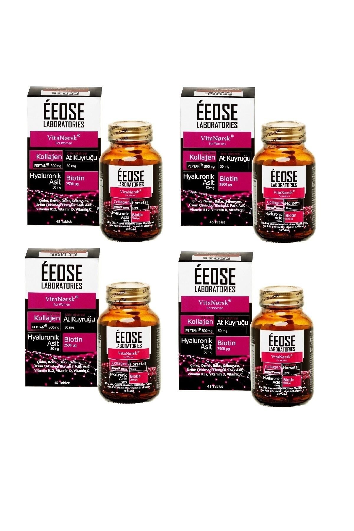 Eeose Collagen Tablet ( Kollajen + Hyaluronik Asit + Atkuyruğu + Biotin + C Vitamini) 45 Tablet- 4 Adet