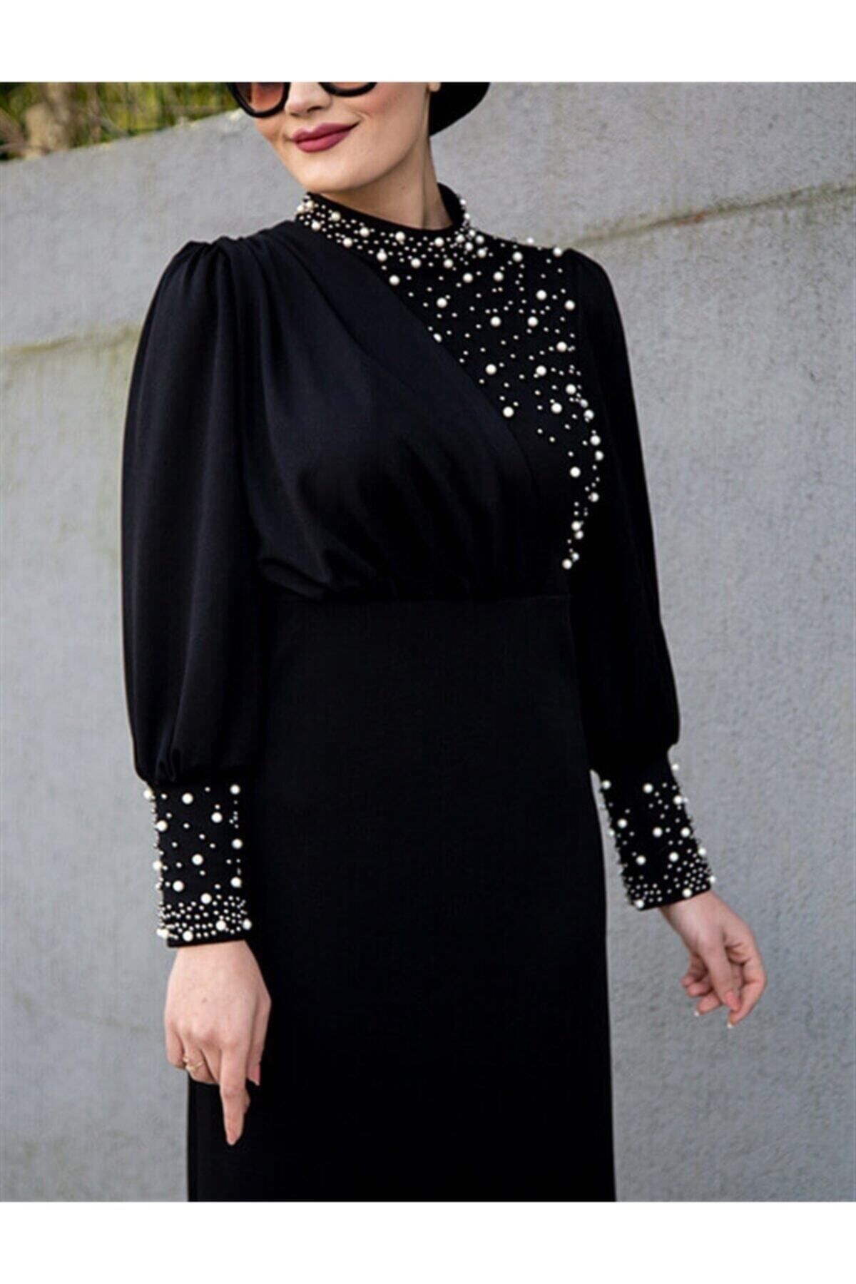 Estel Inci Detaylı Özel Gün Elbisesi-siyah