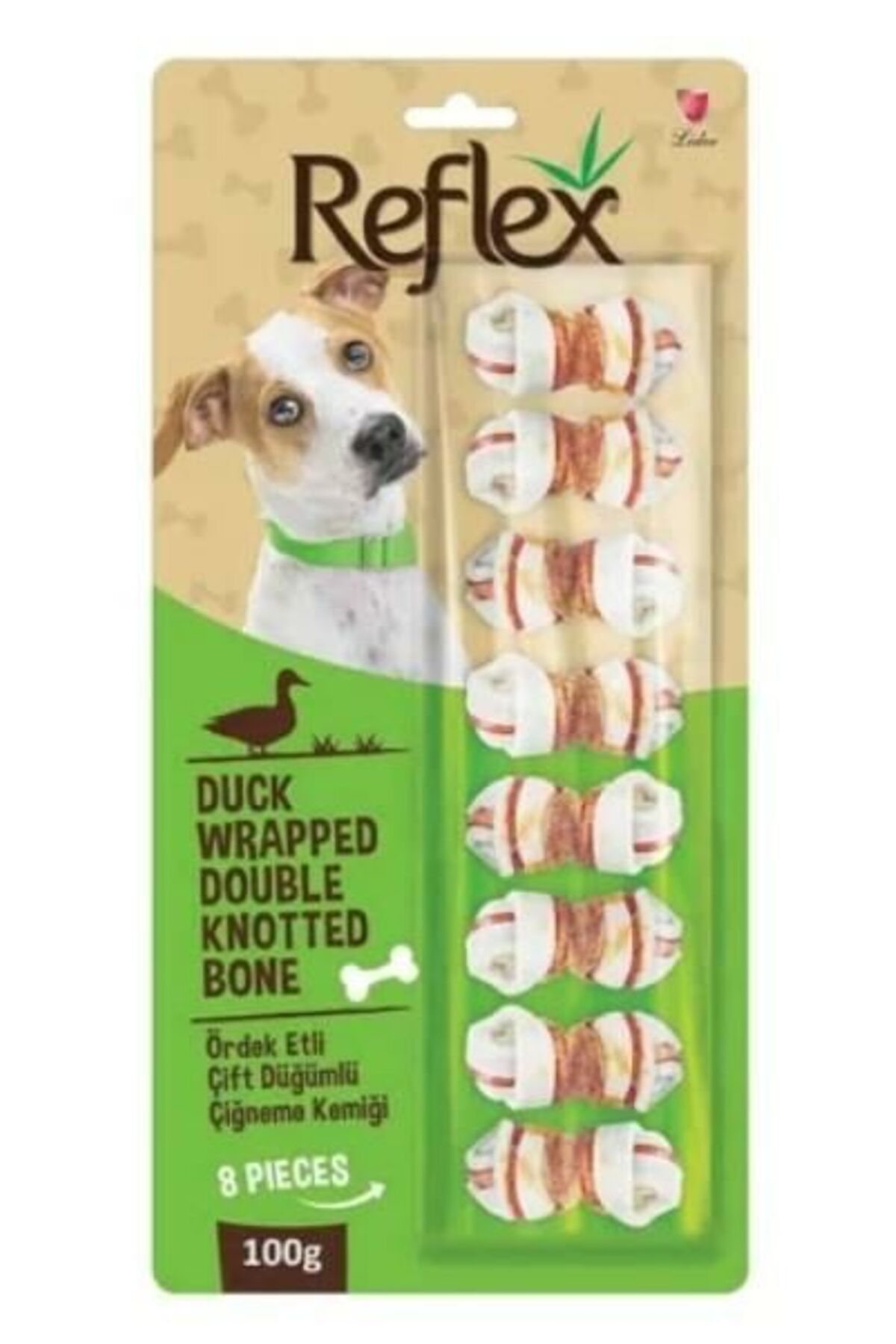 Reflex Ördek Eti Sargılı Çift Düğümlü Köpek Çiğneme Kemiği 100gr (8'li)