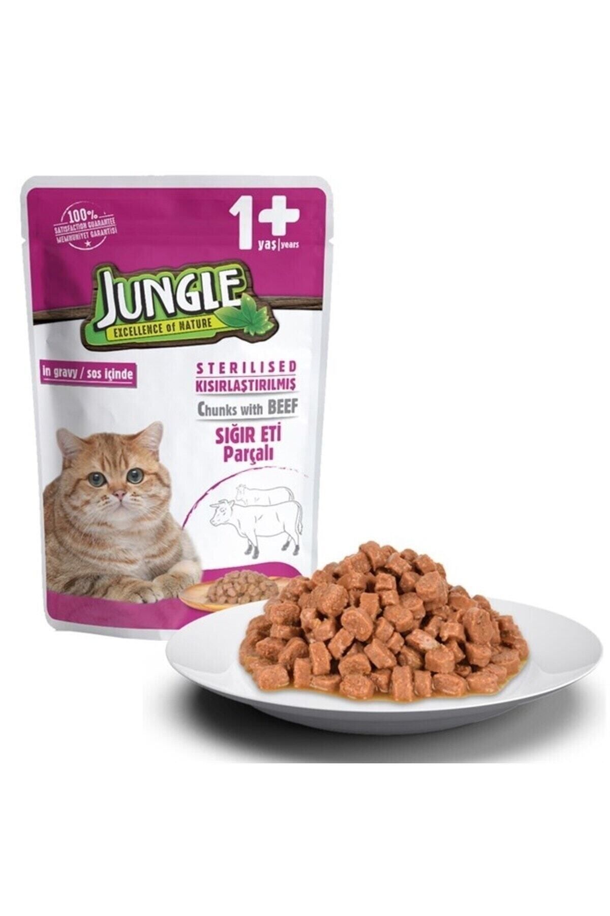 Jungle Pouch Sığır Eti Parçalı Kısırlaştırılmış Kedi Konservesi 100gr