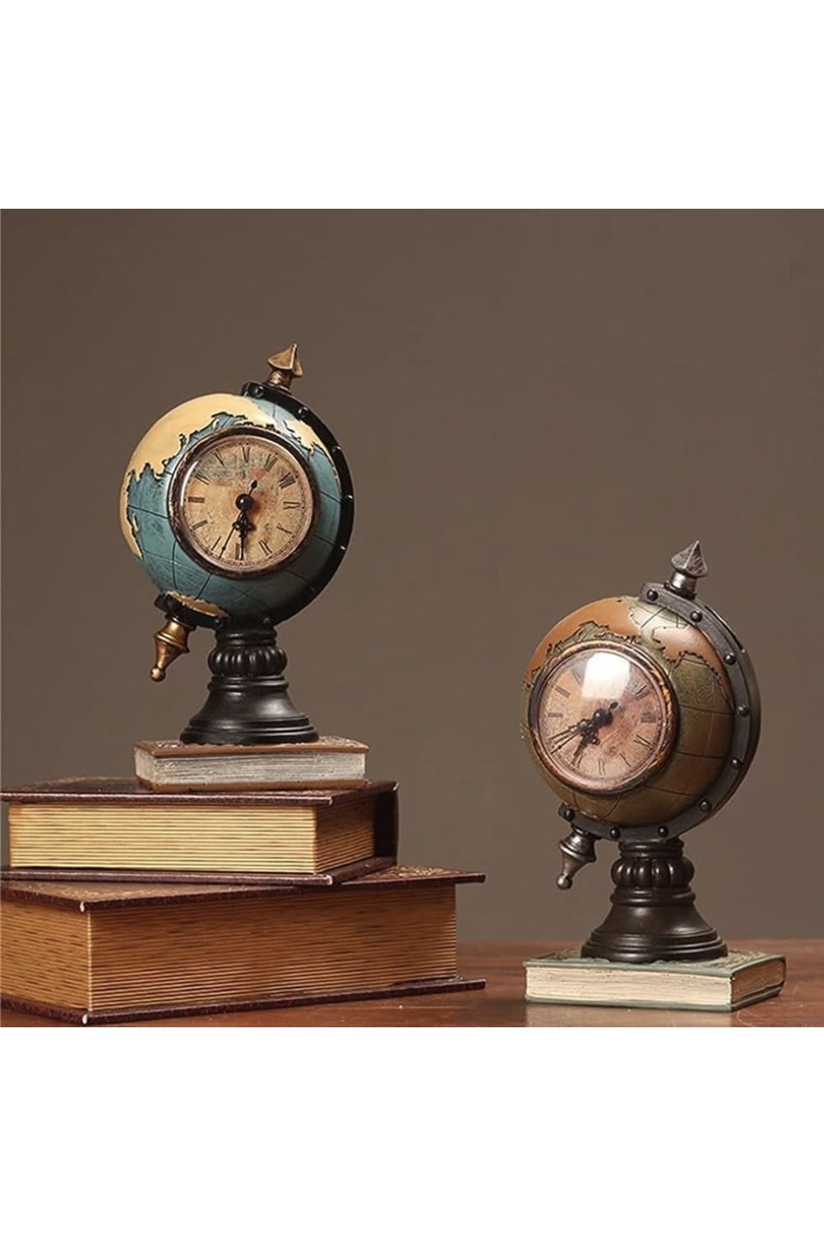 Sensoria Dekoratif Antik Dünya Küre Masa Saati Nostalji Masaüstü Saat Süs Eşyası Hediyelik