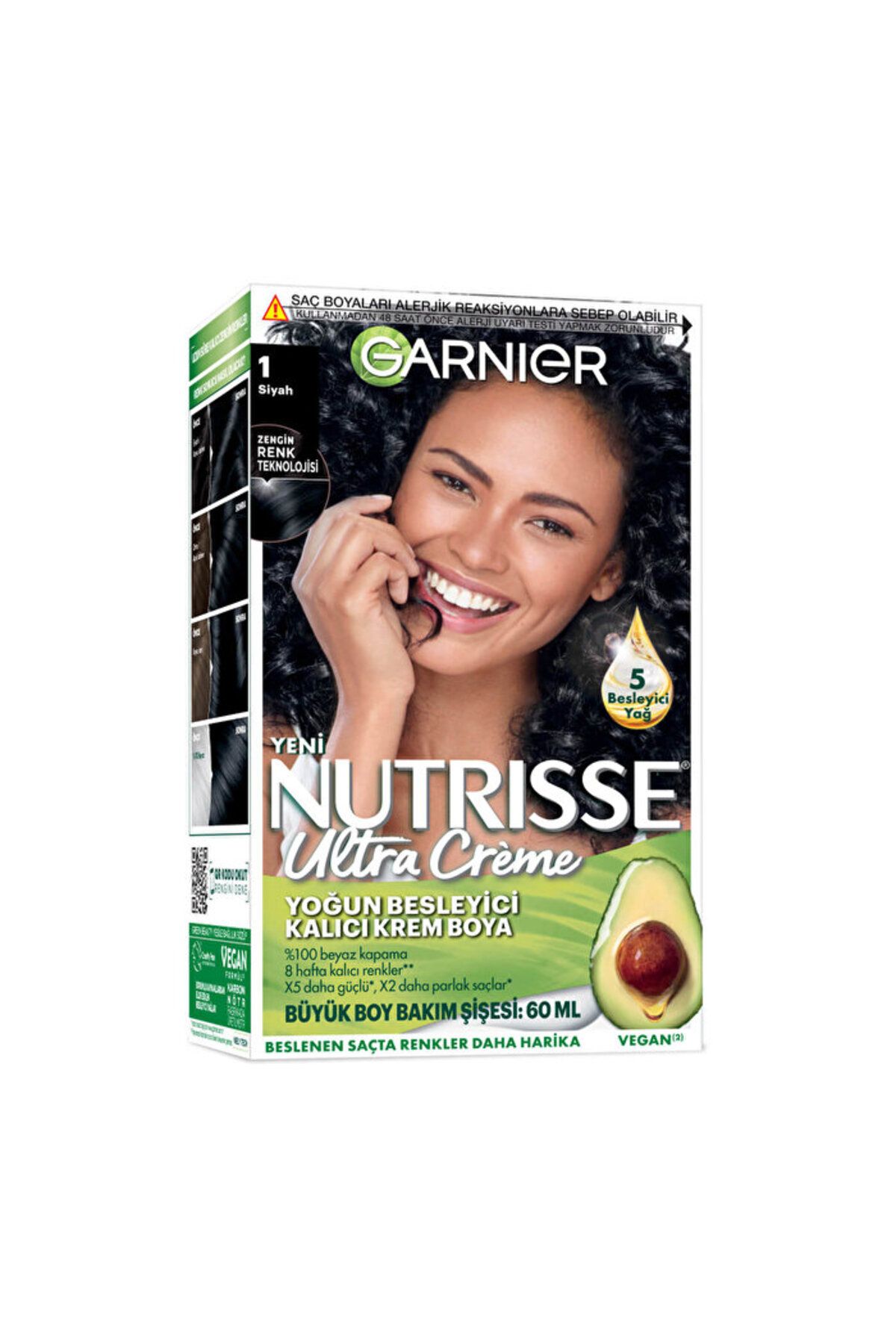 Garnier ( FIRÇALIK HEDİYE ) Garnier Nutrisse Yoğun Besleyici Kalıcı Krem Saç Boyası 1 Siyah ( 1 ADET )