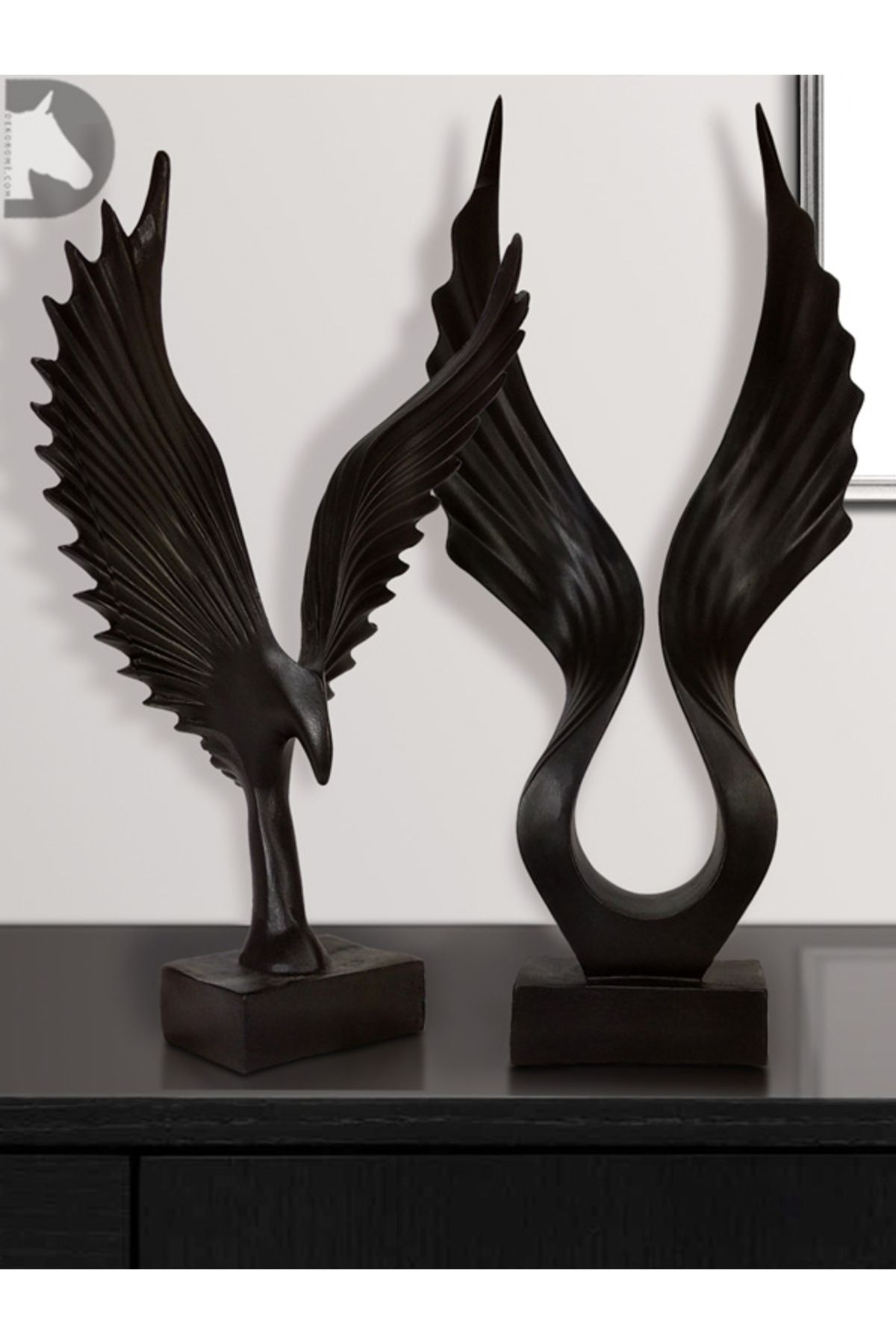 Dekoromi Dekoratif Modern Kanat Kartal Heykeli (44x22cm) 2 adet Siyah