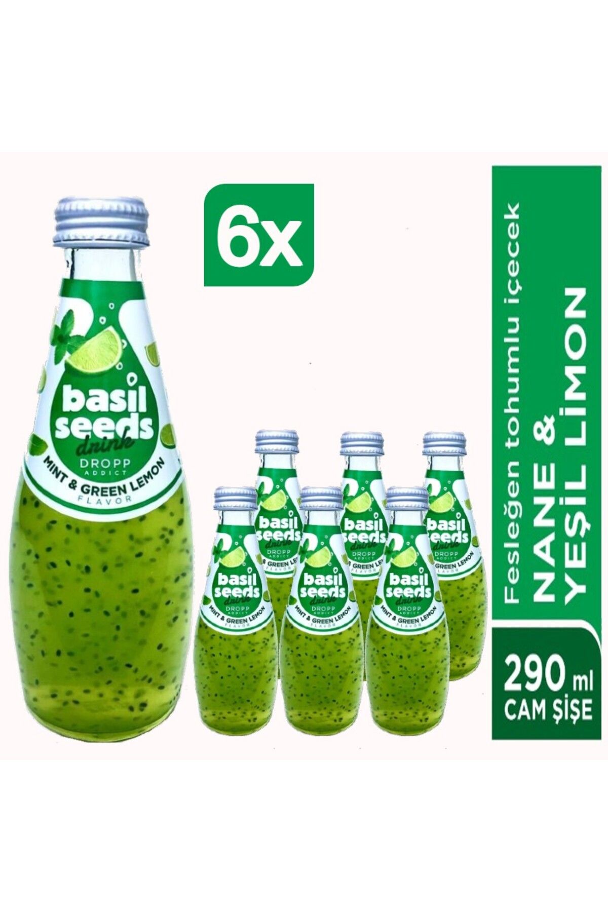 BASIL SEEDS DRINK Dropp Basıl Seeds Fesleğen Tohumlu Lime Ve Nane Meyvesi Aromalı Içecek - 6 Adet 290 Ml