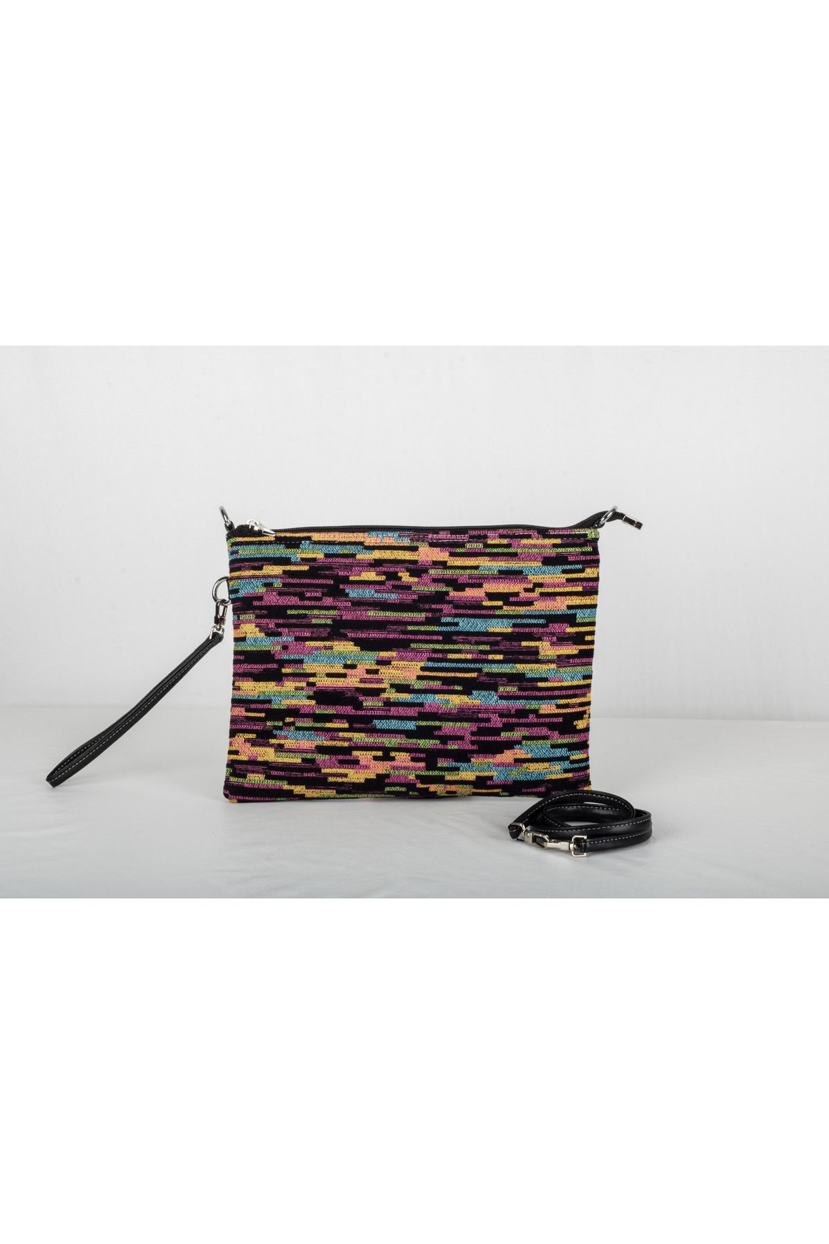 Bellartamo Geometrik Desenli Kumaş Clutch Bag, Makyaj Çantası, Portföy El Çantası