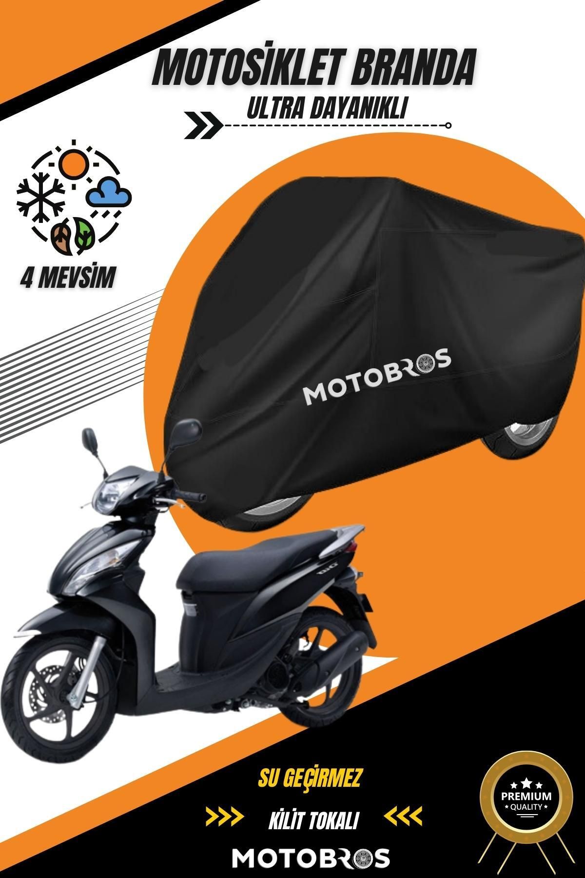 Motobros Honda Dio Siyah Su Geçirmez Dayanıklı Motosiklet Brandası (EN KALIN) Kumaş Ömürlük Kullanım
