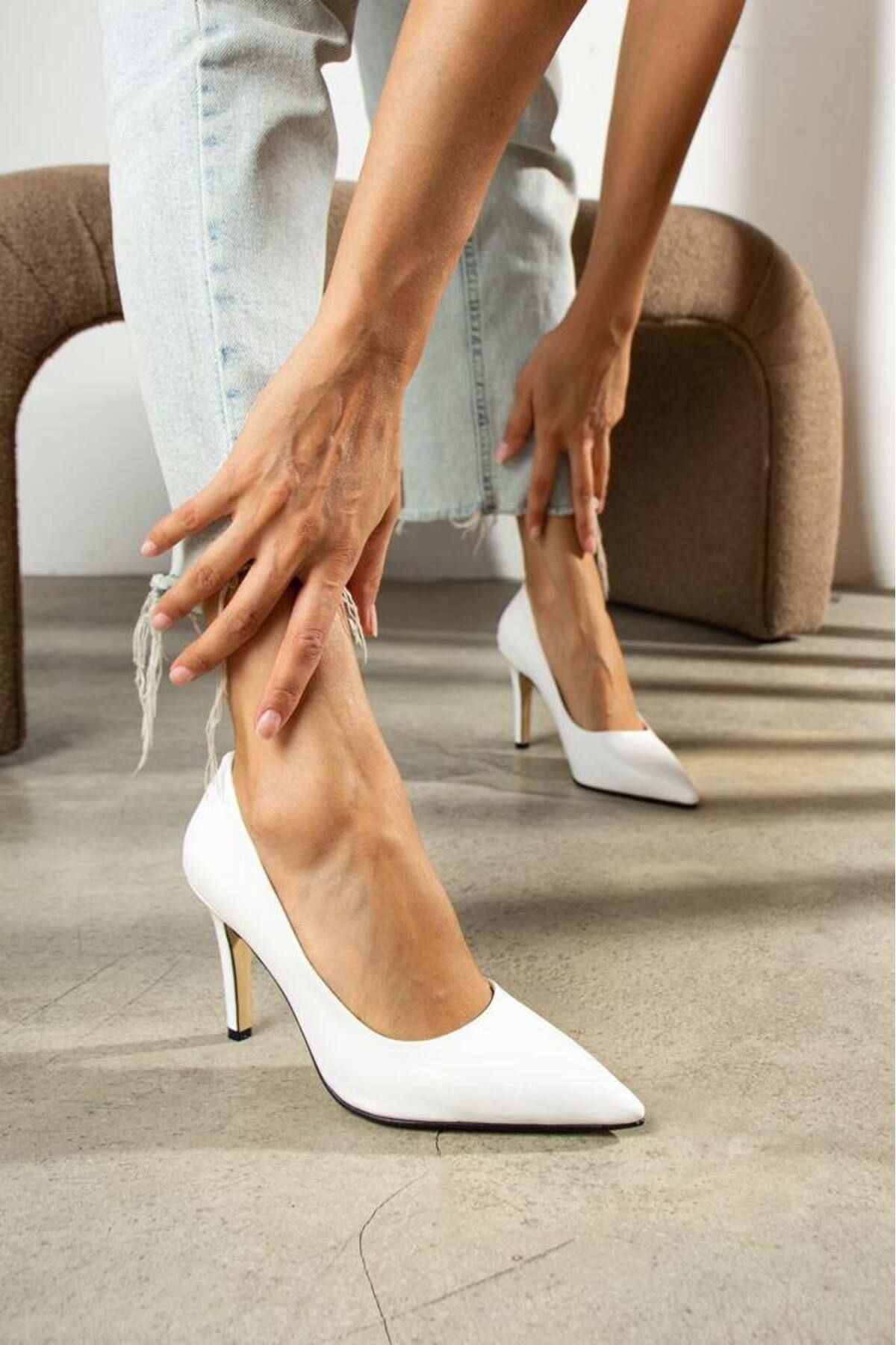 Leyna kadın cilt klasik topuklu stiletto
