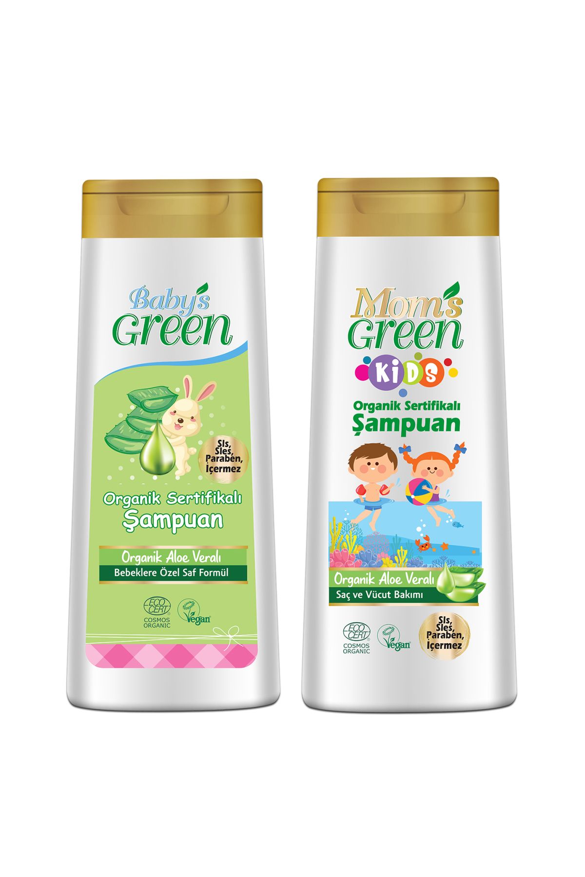 Baby's Green 2'li Mom's Green KIDS Organik AloeVeralı Çocuk Şampuanı ve Organik BEBEK Şampuanı Seti 400ml*2