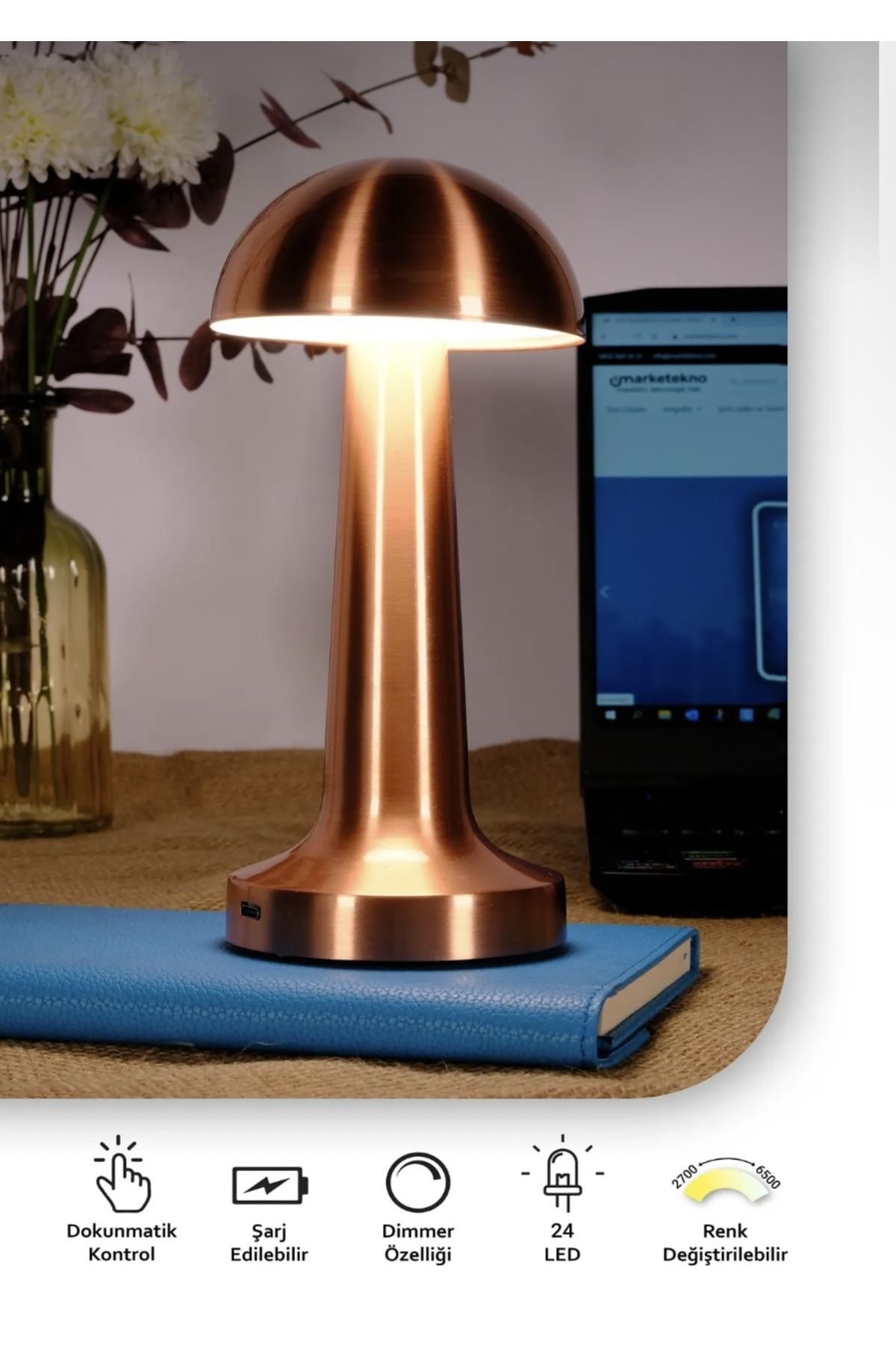 Ack Sarjlı Dokunmatik Led Masa Lambası , Ayarlanabilir Renk Tonu , Mantar Gece Lambası