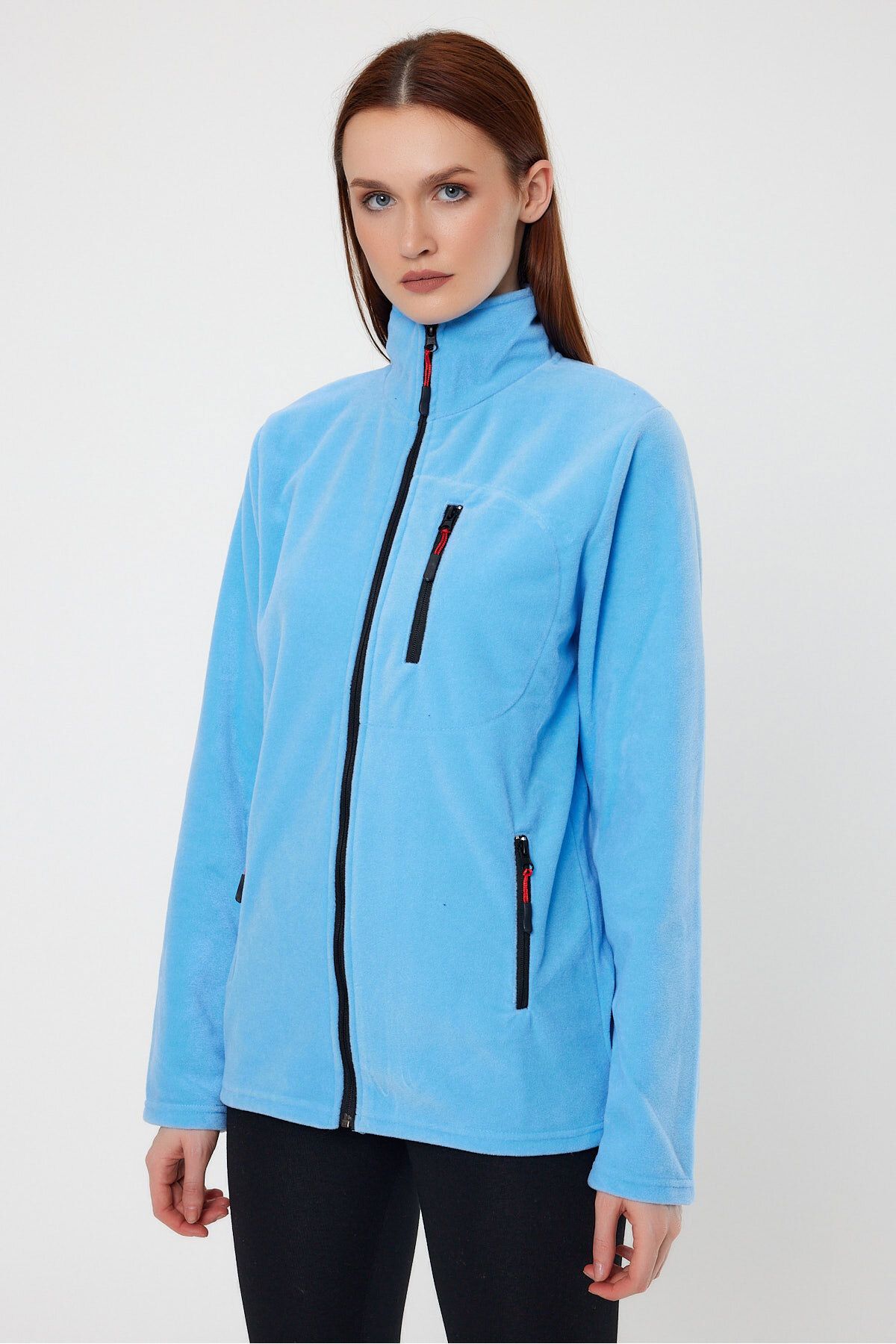COMBİNE MİCHAİL Kadın Mavi Polar Tam Fermuarlı Outdoor 3 Cepli Spor Polar Ceket