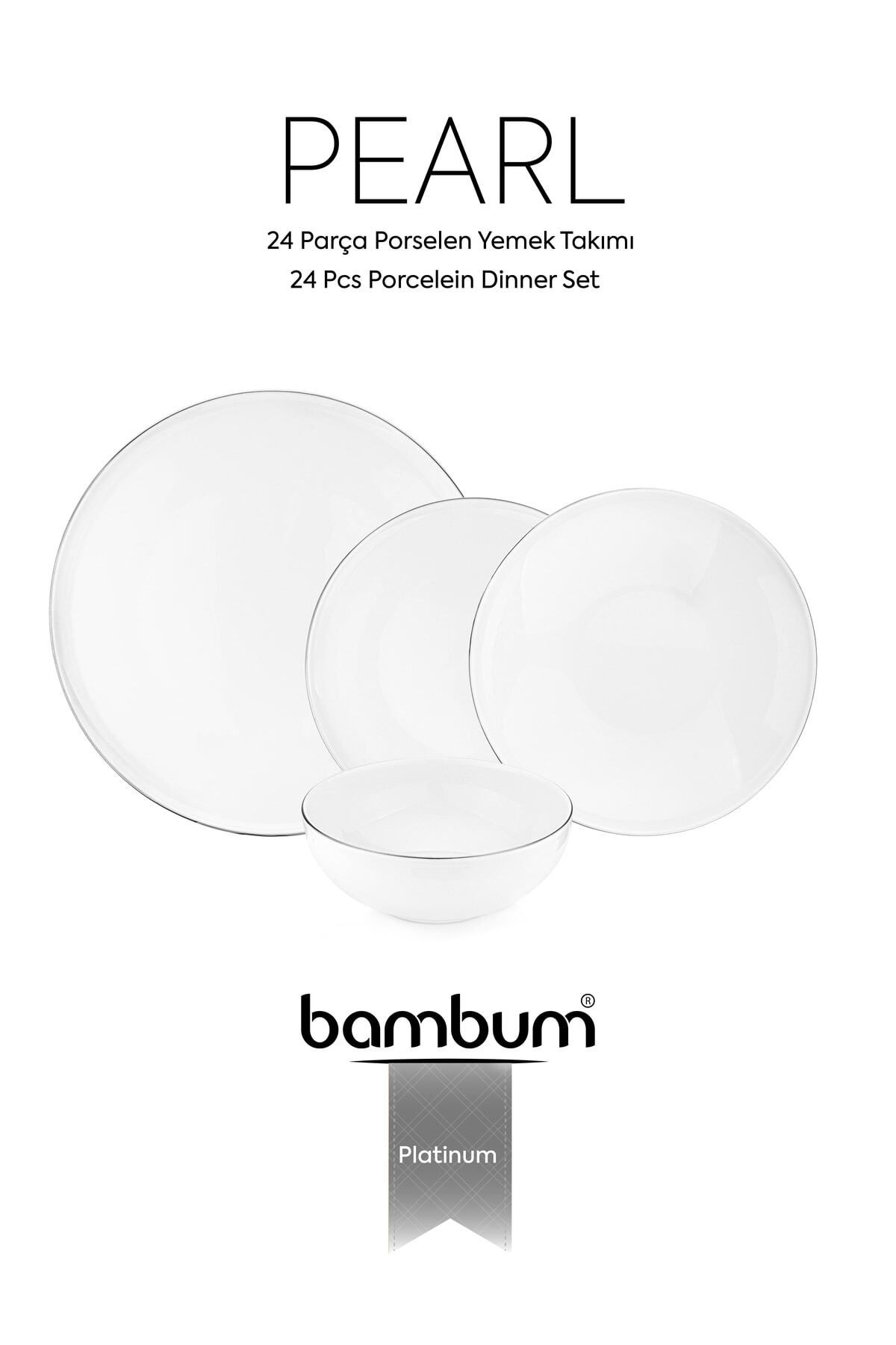 Bambum Pearl - 24 Parça Porselen Yemek Takımı Platin Yaldızlı