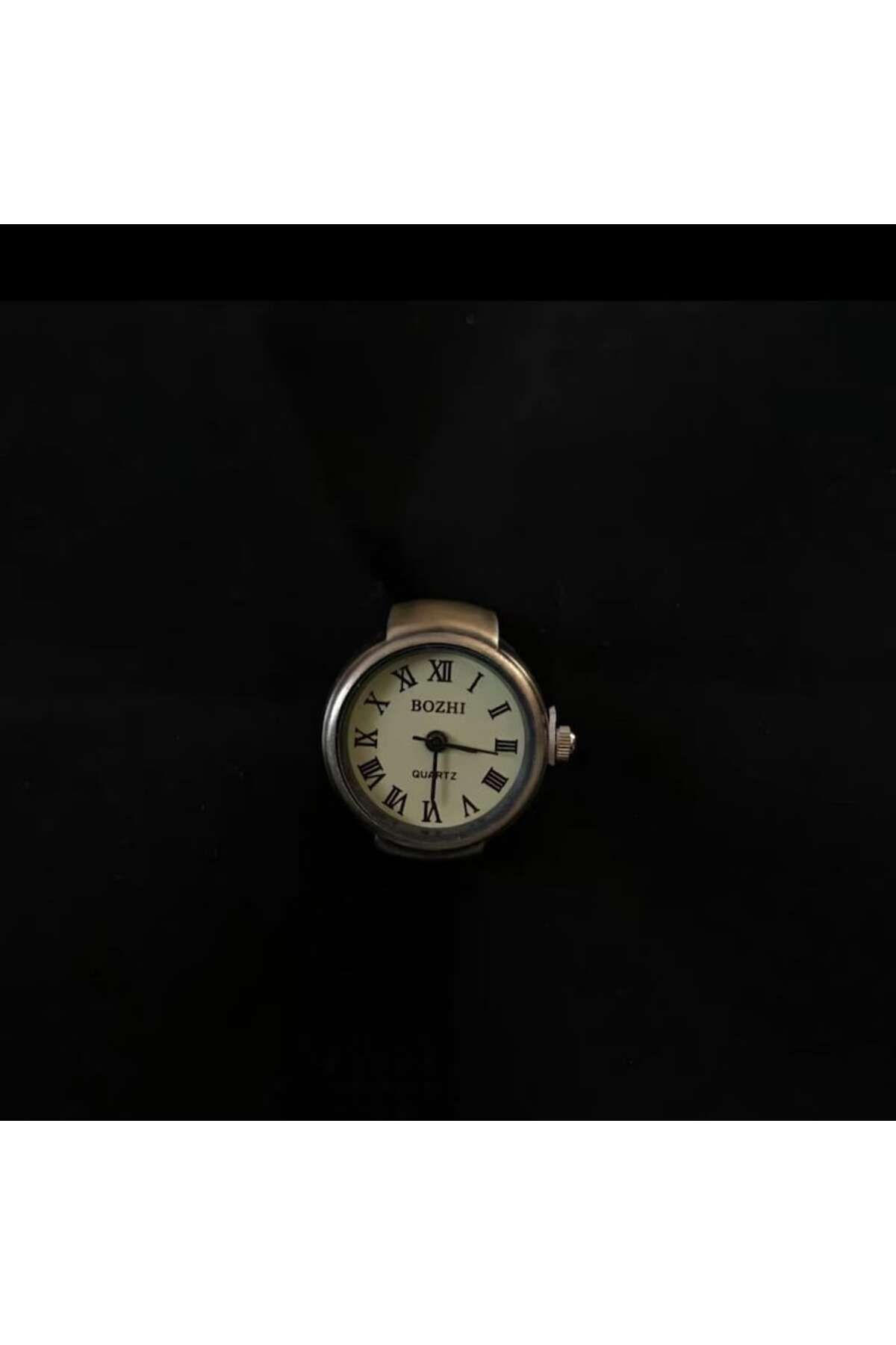 Bozhi Gümüş Mini Saat Yüzük, Yüzük Saat, Parmak Saat Yüzük, Sarı Yuvarlak Yüzük Saat