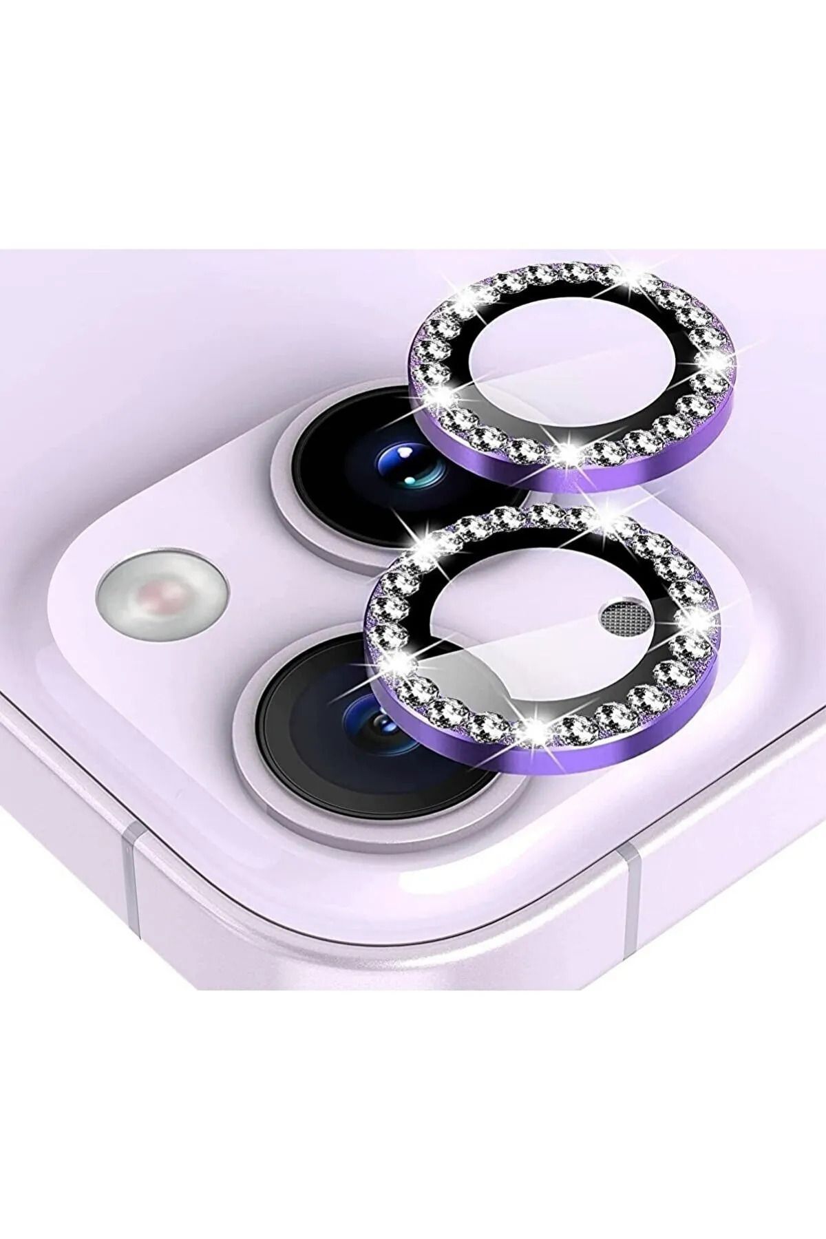 Merwish Apple İphone 11, iphone 12/12pro Ve 12 mini Uyumlu Taşlı Kamera lensi koruyucu mercek lens Mor