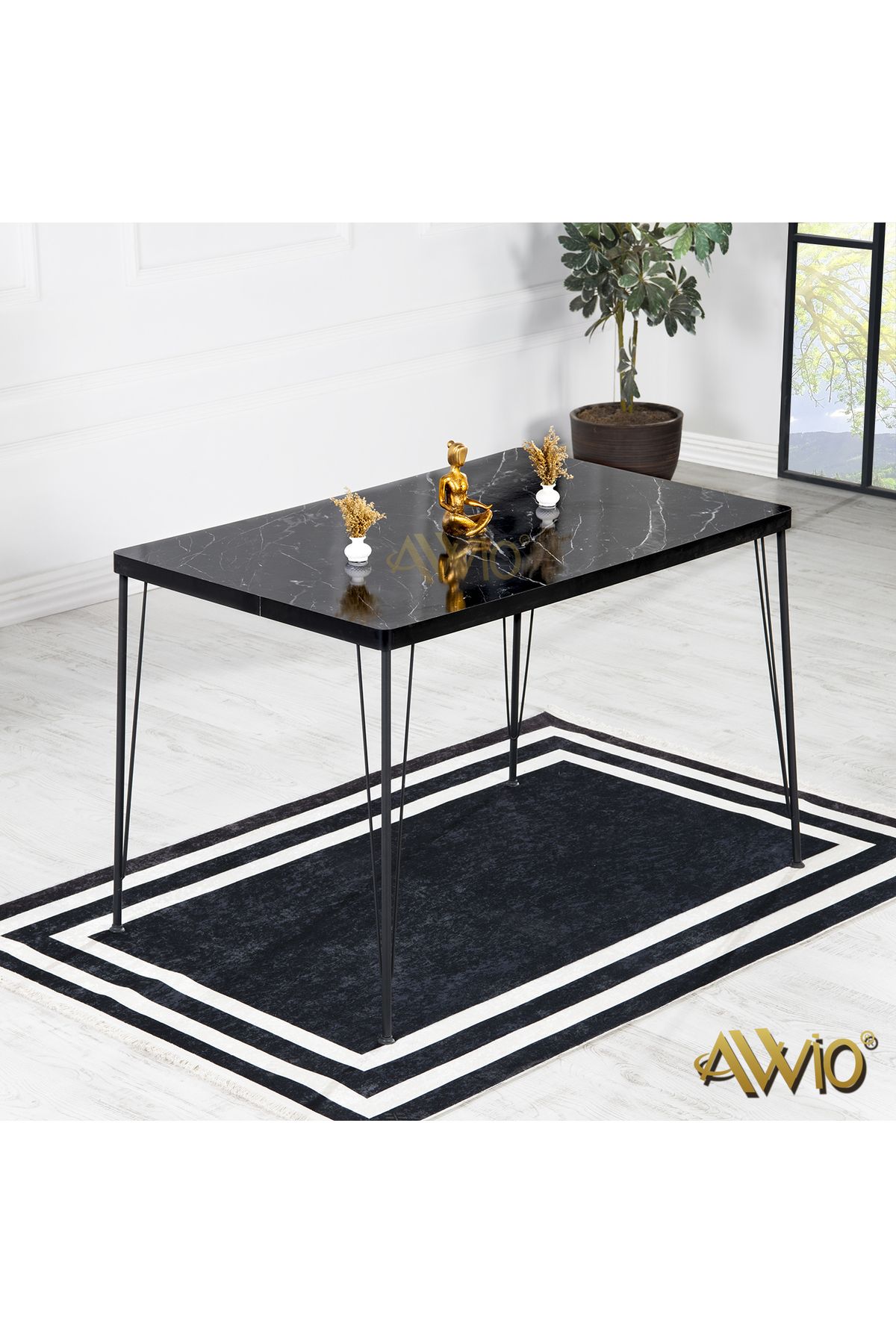 Avvio Mera Yemek Masası Takımı-mutfak Masası Takımı-siyah Mermer Desenli 70x110