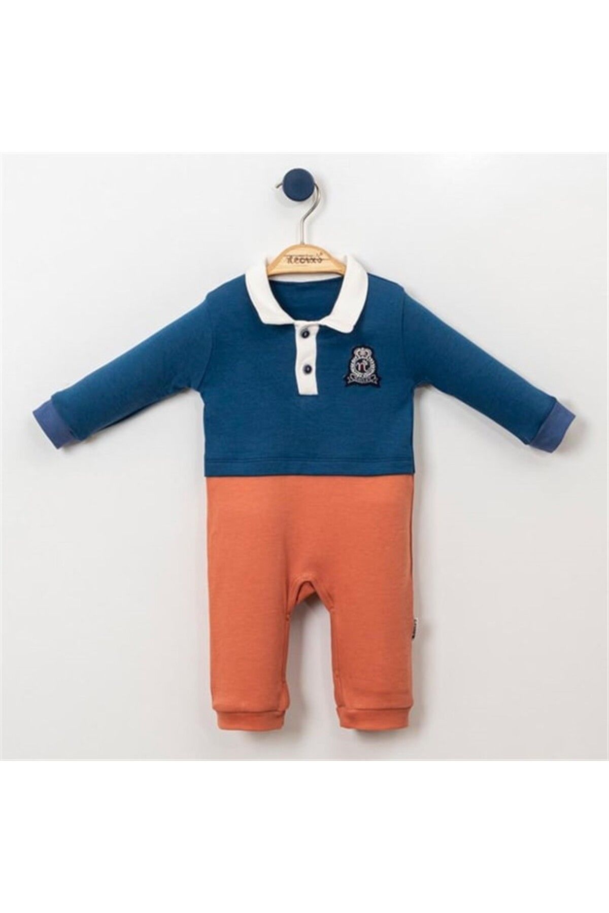 Necix's DİGİDİ KIDS Armalı Süveter Görünümlü Polo Yaka Mavi-Kiremit Erkek Bebek Tulum 3-12 ay