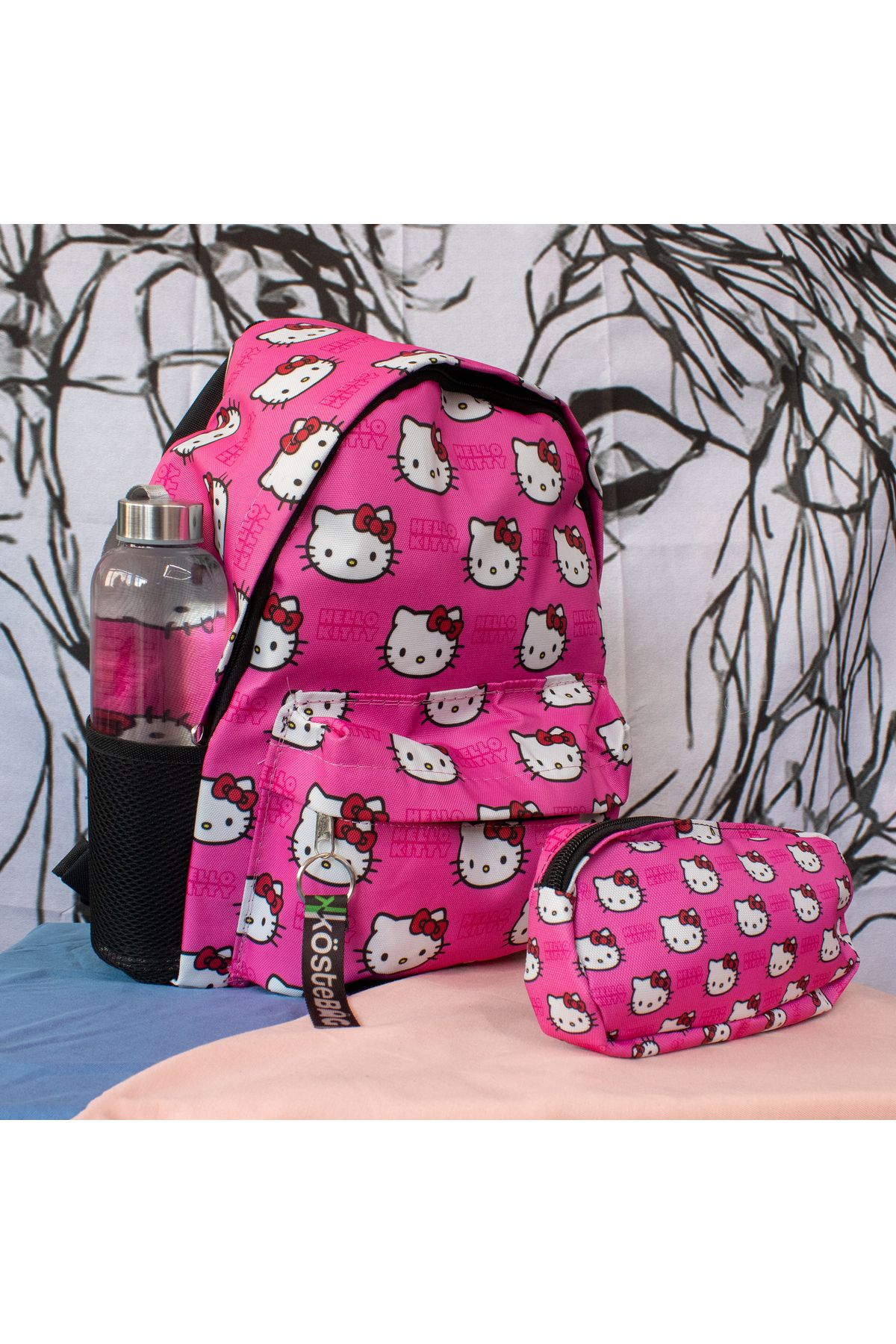 Köstebek Suluk Bölmeli Pembe Hello Kitty Basic Kolaj Kalemlikli Okul Sırt Çantası
