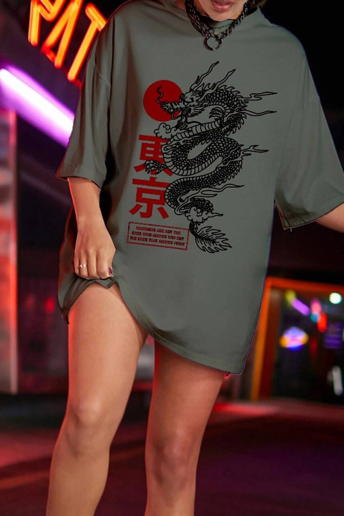 Teenage Millionaire Kadın Haki Warrior Oversize T-shirt - K2119