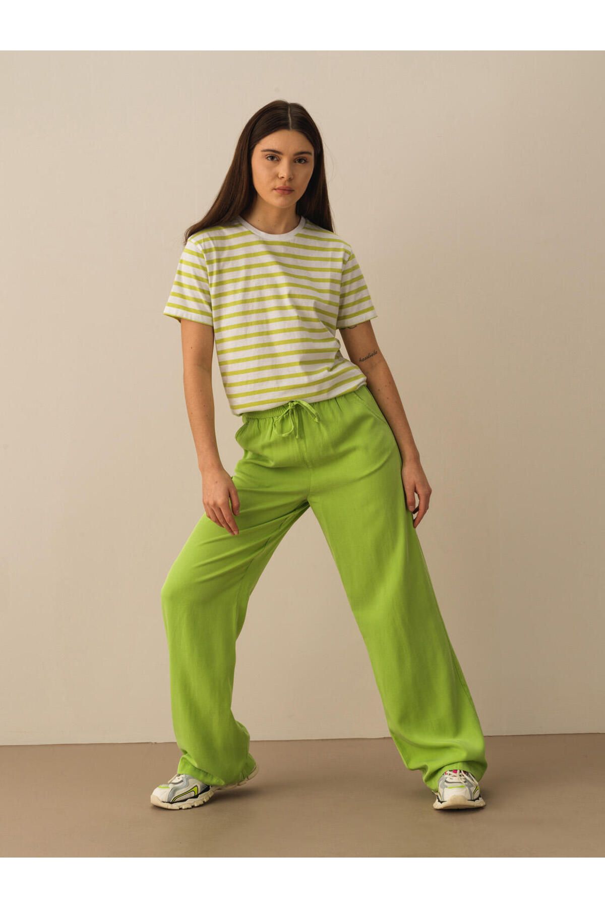 Xint Kadın Yeşil %100 Liyosel Oversize Pantolon