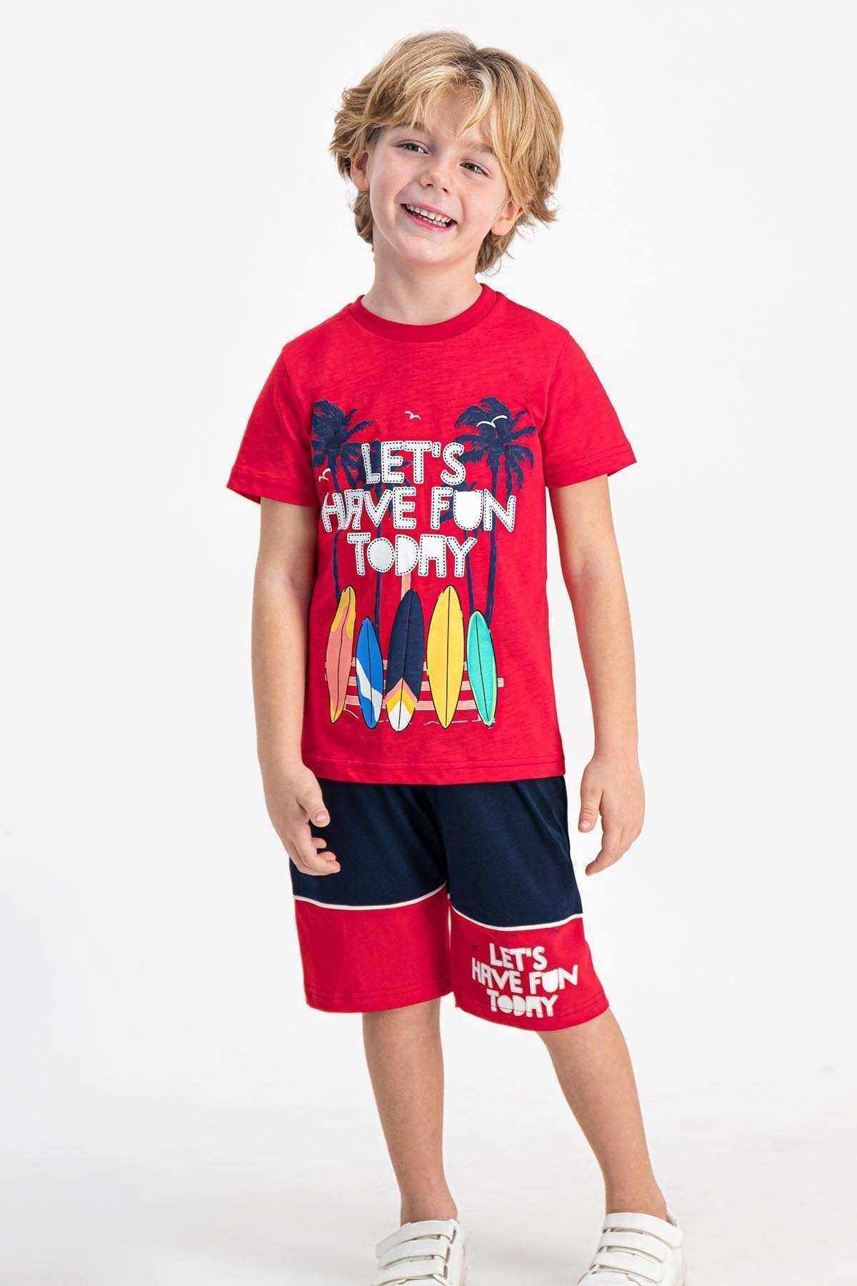 Rolypoly Have Fun Kırmızı Erkek Çocuk Bermuda Takım - Rp1673-c