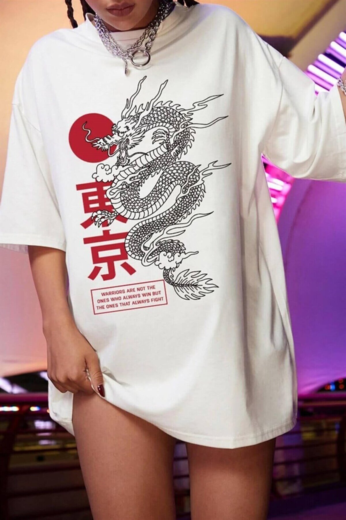 Teenage Millionaire Kadın Beyaz Warrior Oversize T-shirt - K2119
