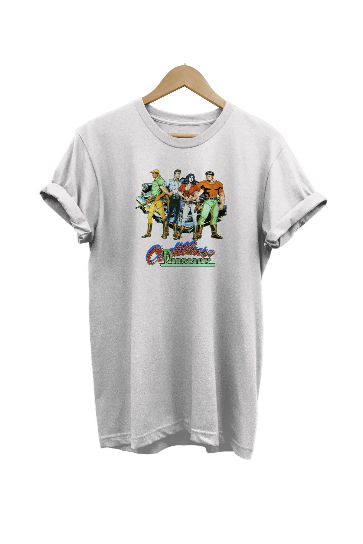 remonz Cadillacs And Dinosaurs Baskılı %100 Pamuk Oversize Beyaz T-shirt