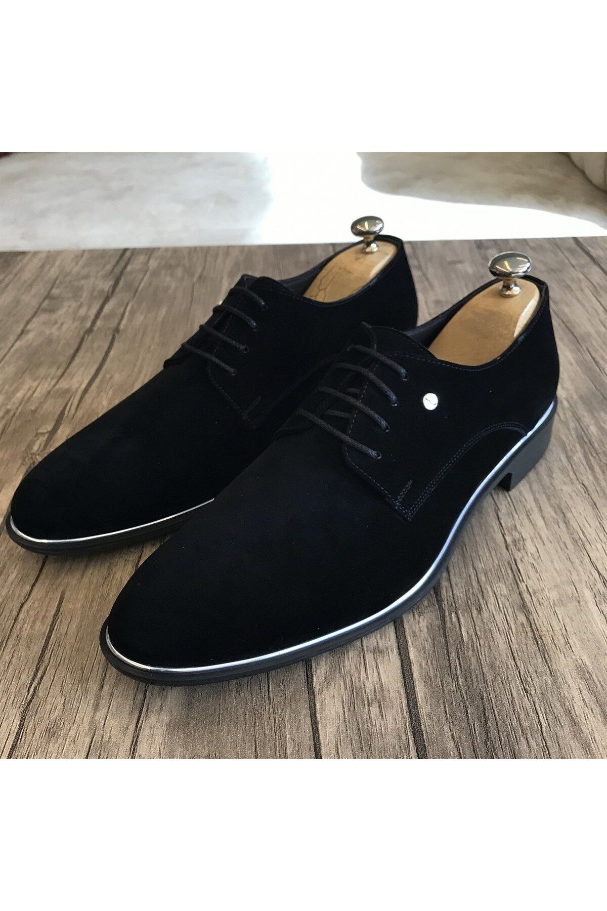 TerziAdemAltun Italyan Stil Damatlık Erkek Süet Ayakkabı Siyah T4826