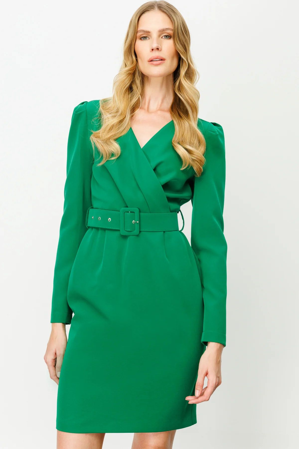 Ekol Kadın Kruvaze Kemerli Elbise 5025 Yeşil