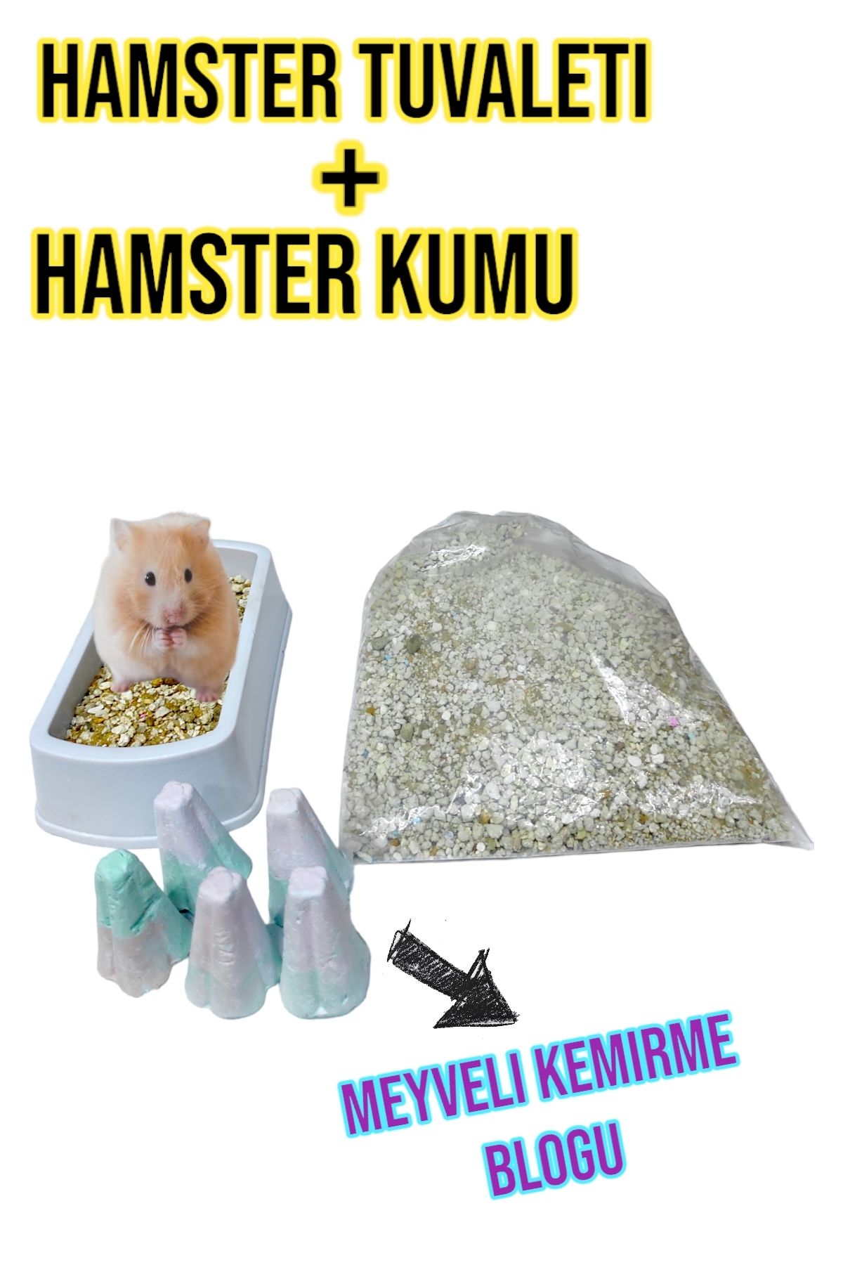 ozzipetshop Hamster Tuvaleti + Kumu+Meyveli Hamster Kemirme Taslari