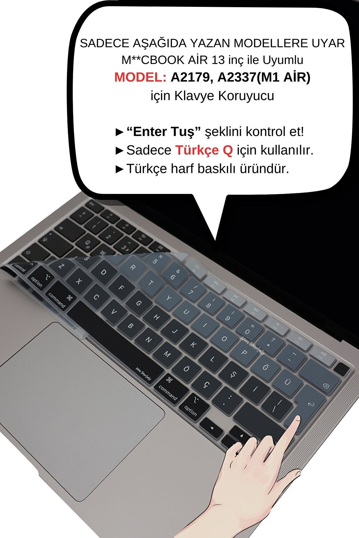 Mcstorey Macbook Air M1 ile Uyumlu Klavye Koruyucu TouchID A2179 A2337 Türkçe Baskı Ombre