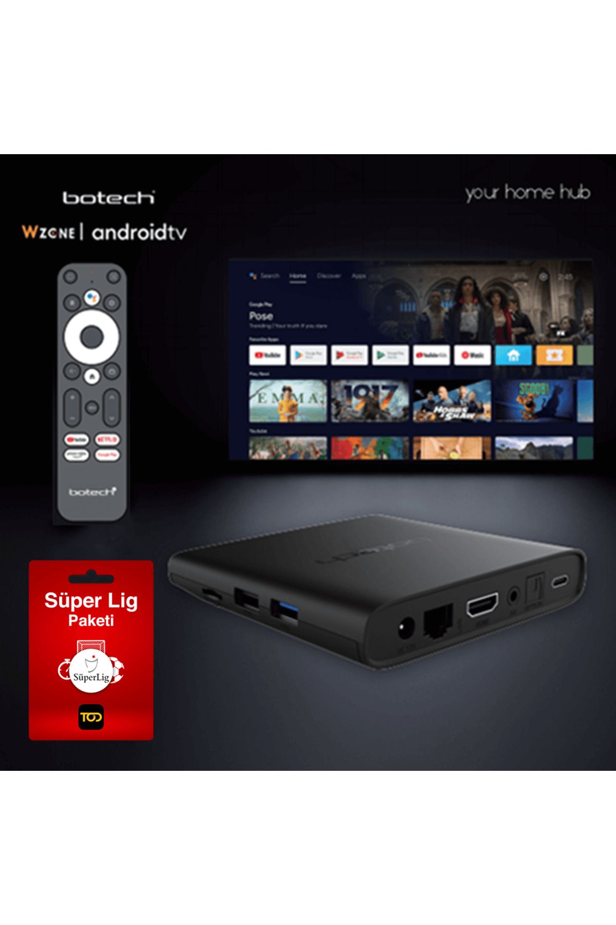 Botech Wzone 4K Ultra HD Android TV Box - 3 Aylık TOD Süper Lig Paketi