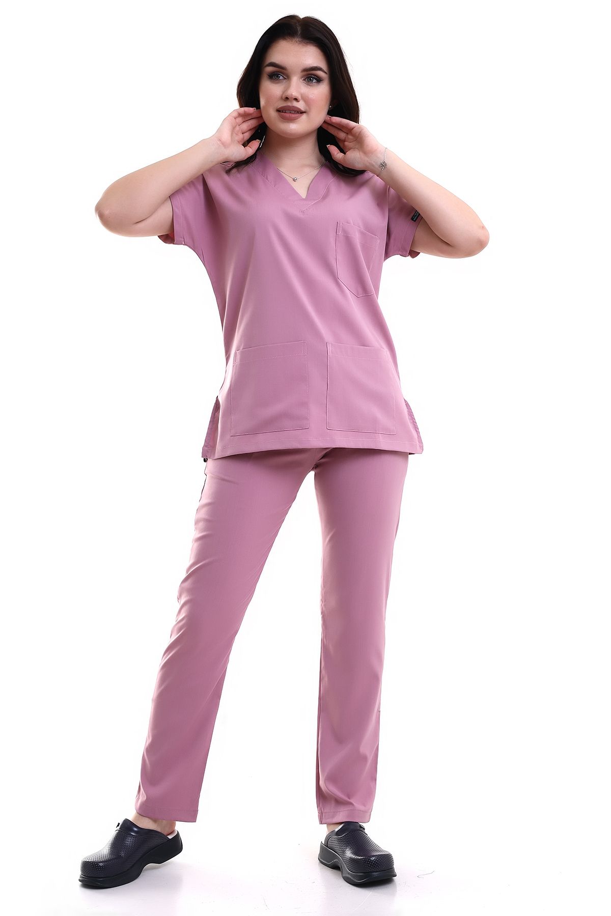 Aytcollectionmedical Cerrahi Doktor Hemşire Forması Scrubs Gül Kurusu Rengi Licralı Forma (4 Mevsimlik Kumaş )