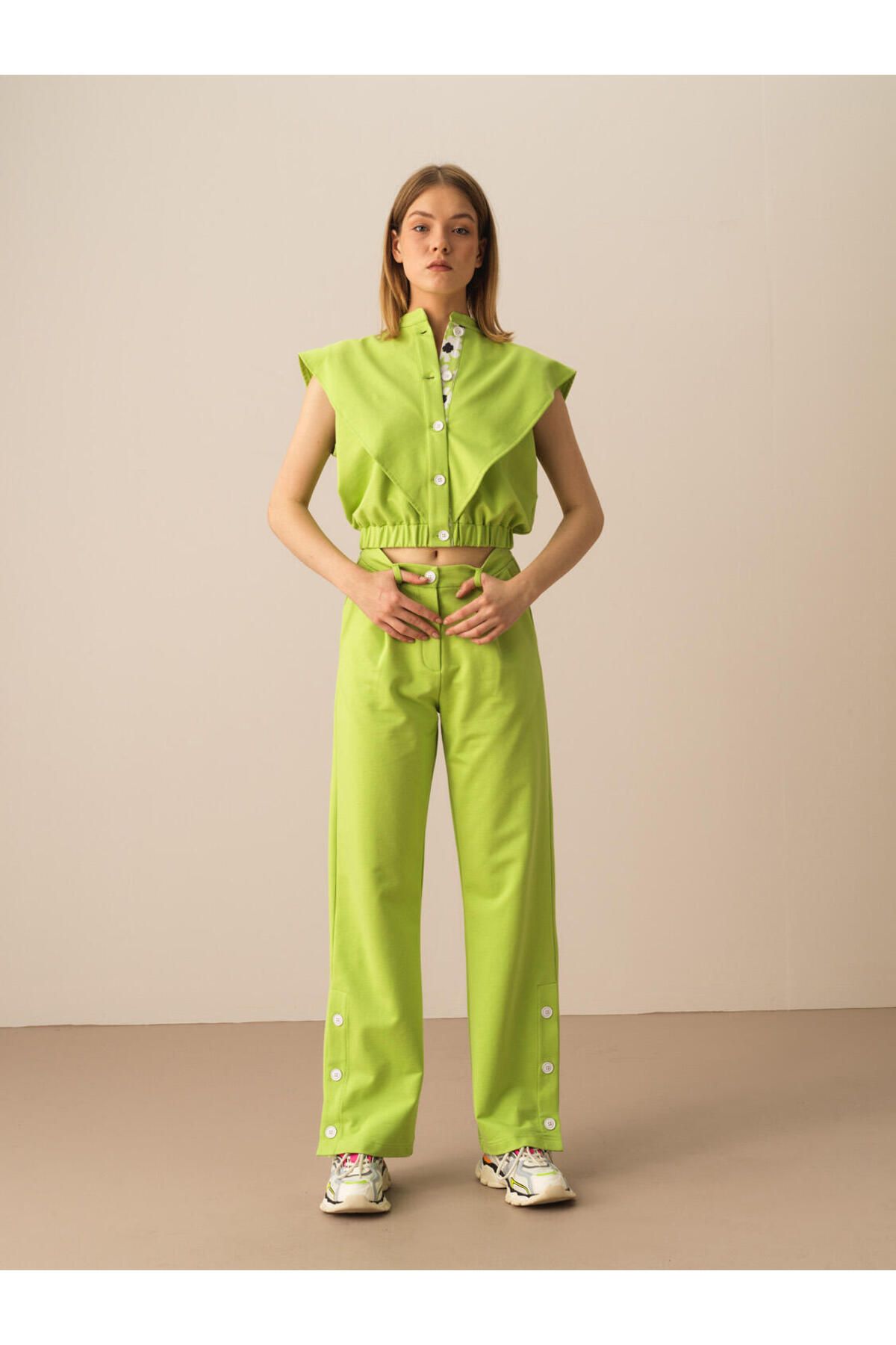 Xint Kadın Yeşil Pamuklu Regular Fit Pantolon