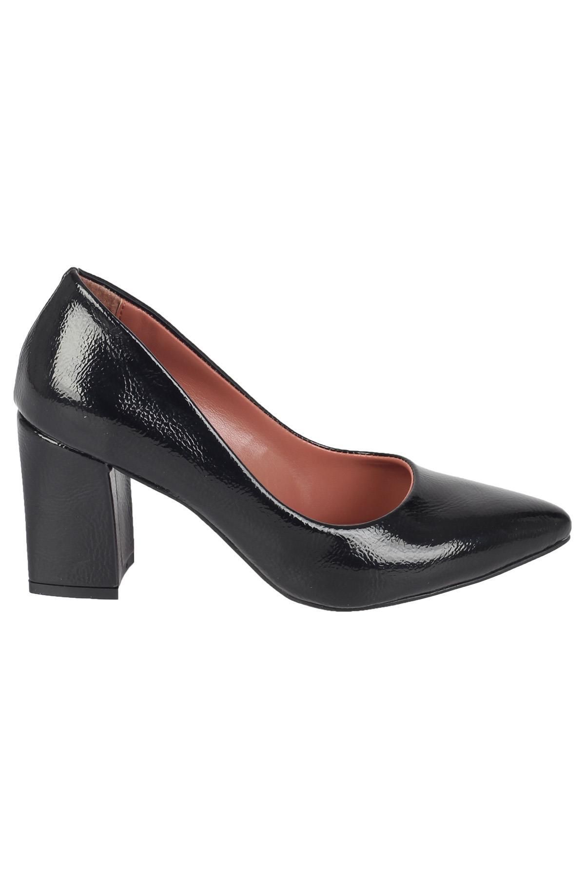 Modabuymus Siyah Rugan Kalın Topuk Stiletto Kadın Ayakkabı - Erkly