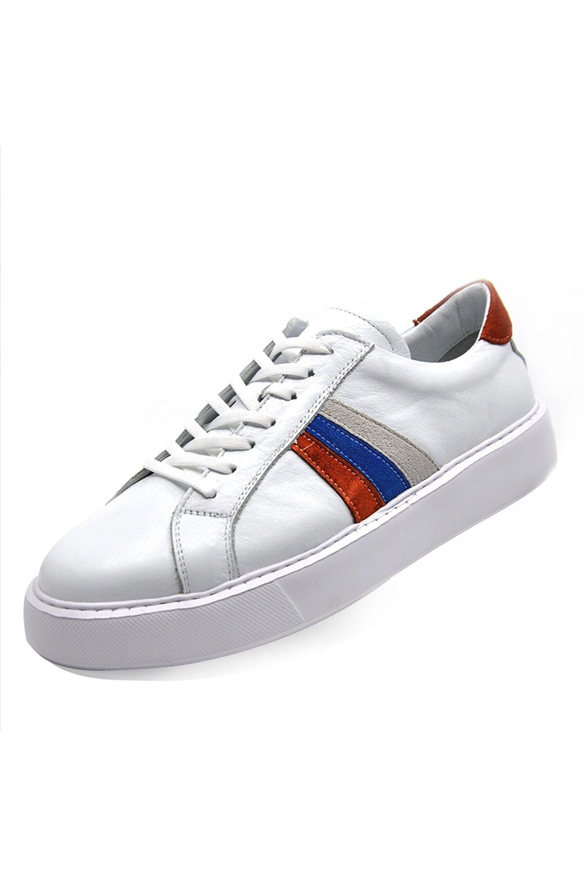 Fosco Hakiki Deri Beyaz Turuncu Sneaker Erkek Ayakkabı 9825