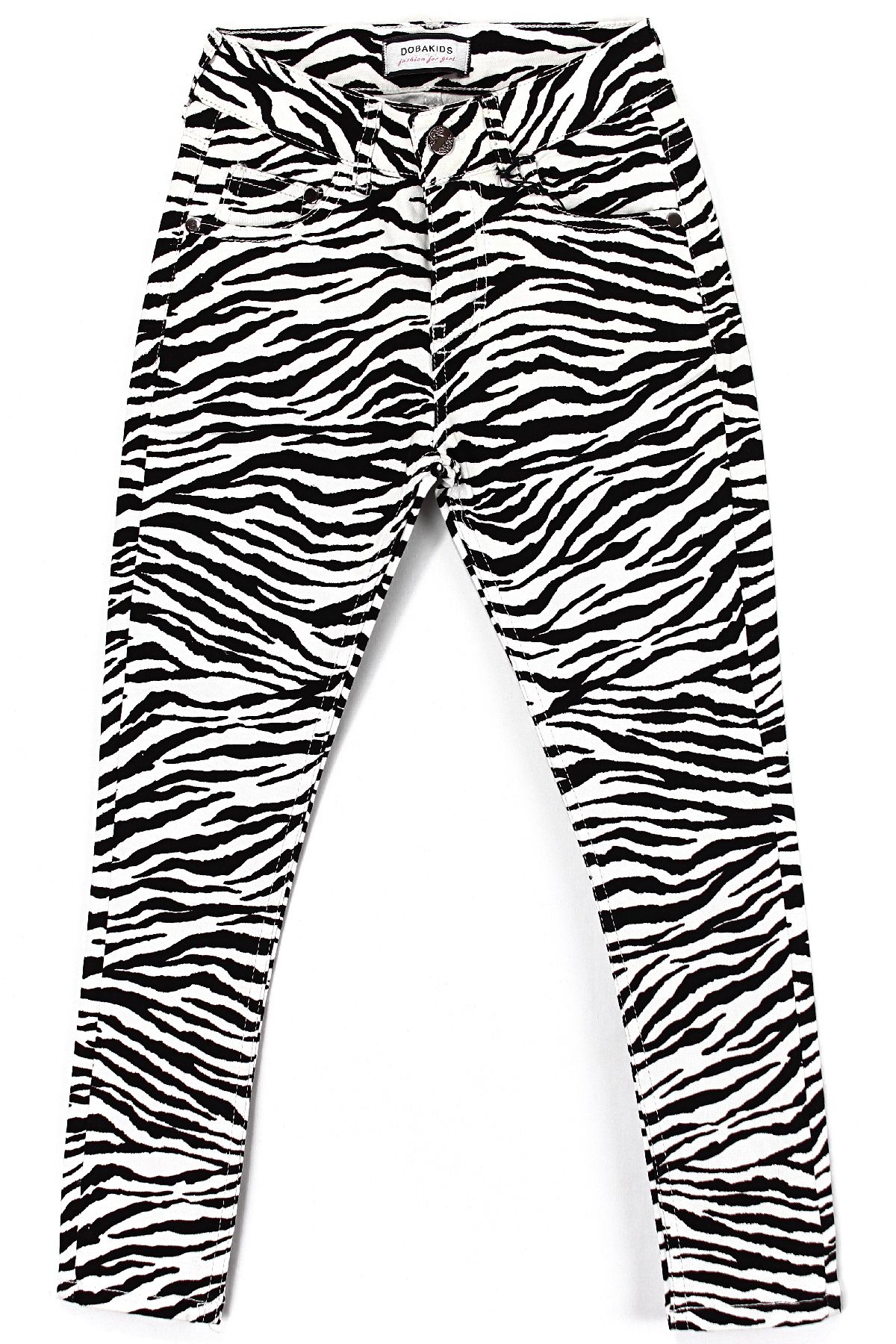 DobaKids Zebra Desen Keten Kız Çocuk Pantolonu 9-14 Yaş Aralığı Beyaz