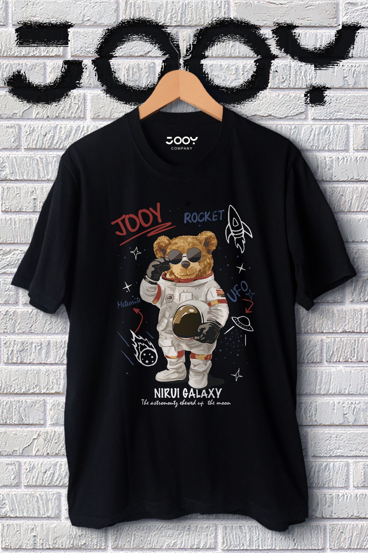 Jooy Company Unisex Siyah Galaxy Bear Oversize Tshirt