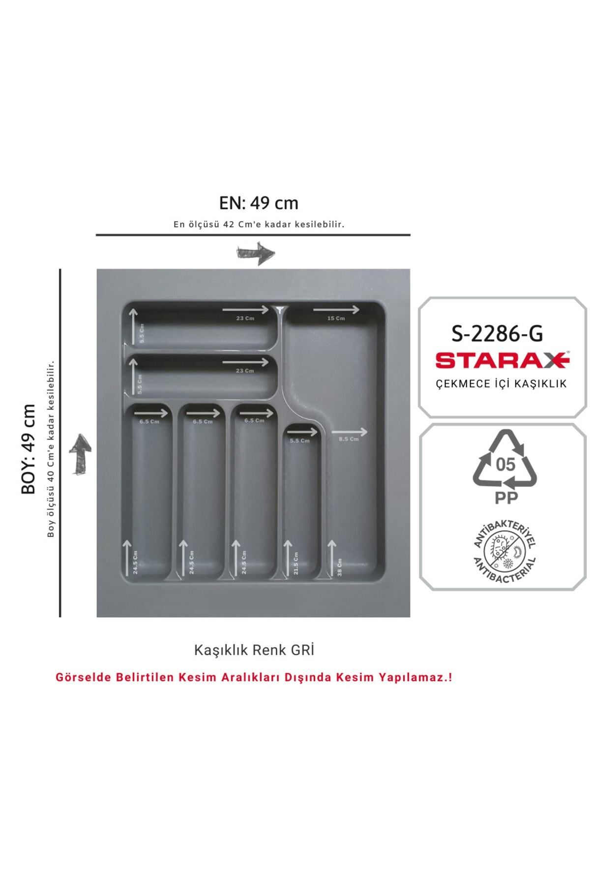 Starax S-2286-g Çekmece Içi Plastik Kaşıklık Gri En:49-42 D:49-40 Cm Arası Kesilir 7 Göz