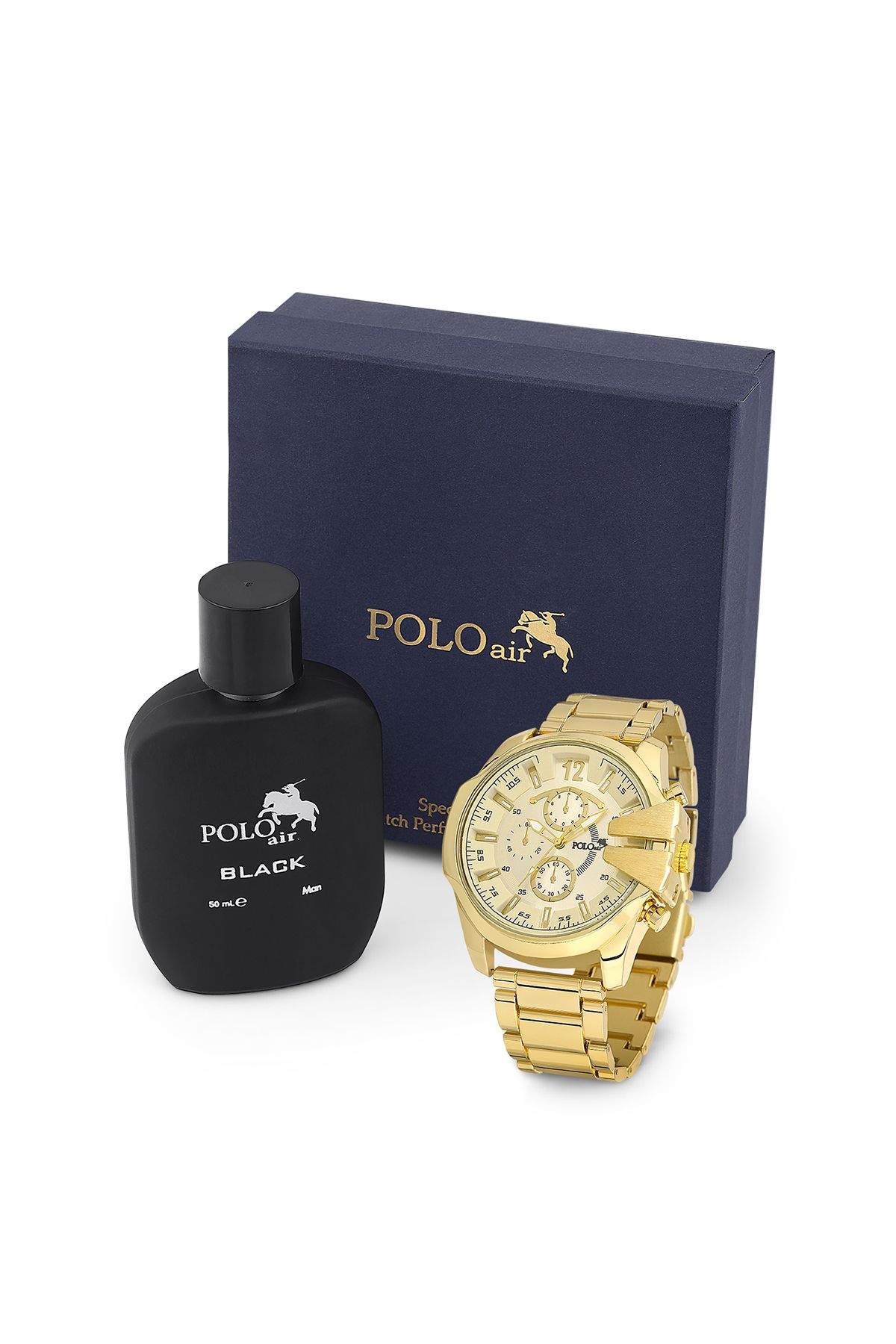 polo air Erkek Kol Saati Ve Parfüm Seti Hediyelik Kutusunda Kombin Sarı Renk