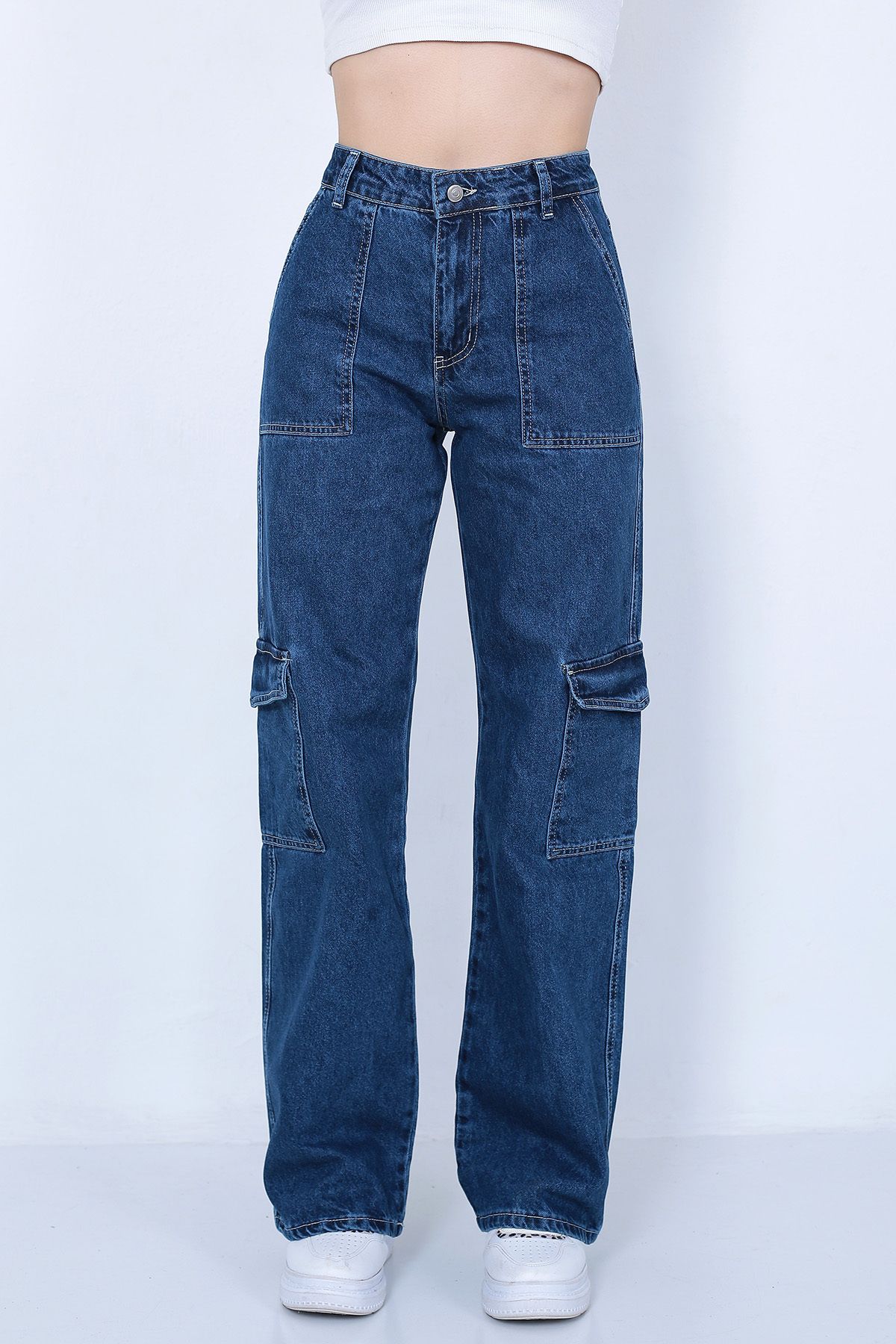 ESİLA Kadın Koyu Mavi Kargo Cepli Pantolon Jeans