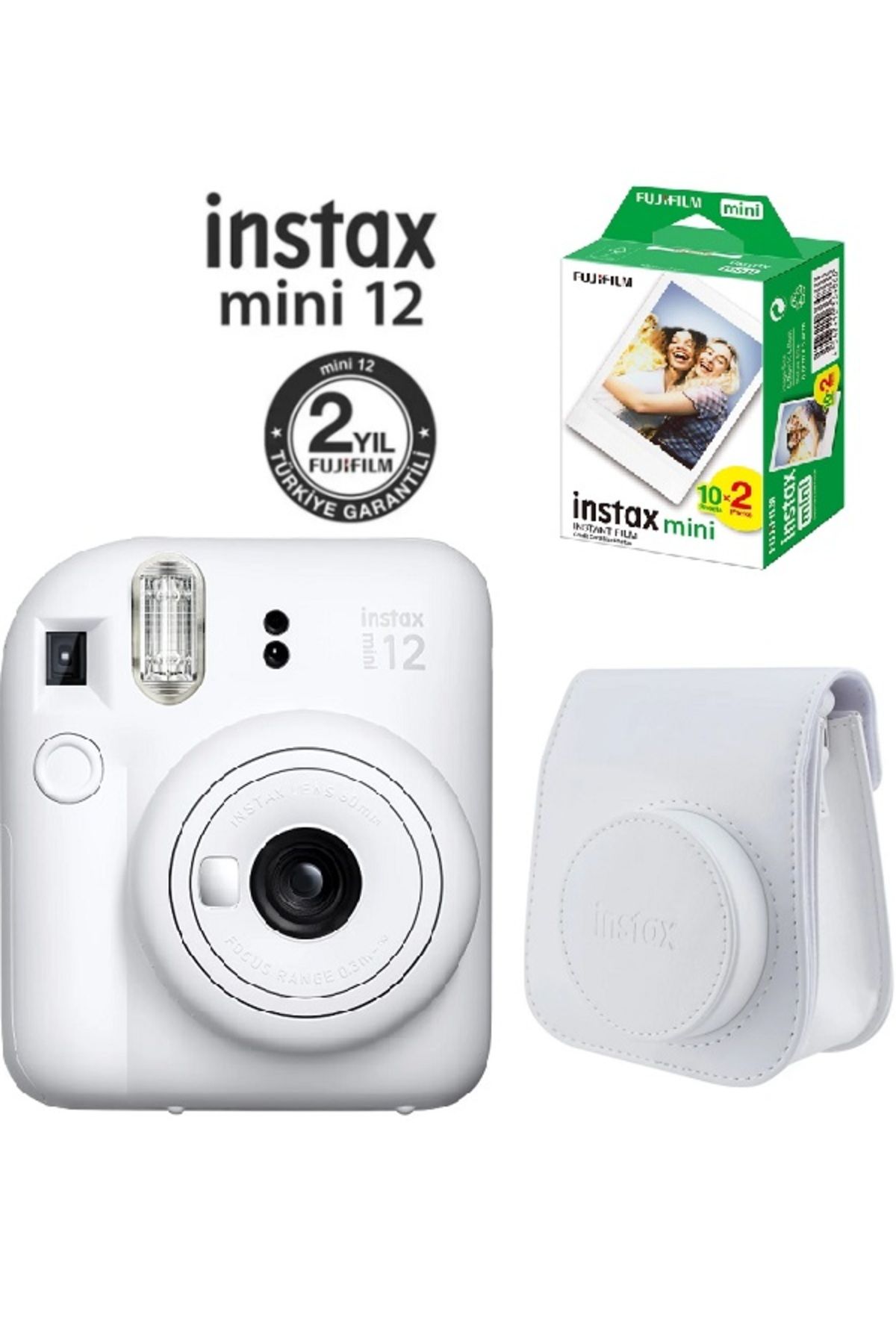 Fujifilm Instax Mini 12 Beyaz Fotoğraf Makinesi 20'li Film Ve Çantalı Seti 99