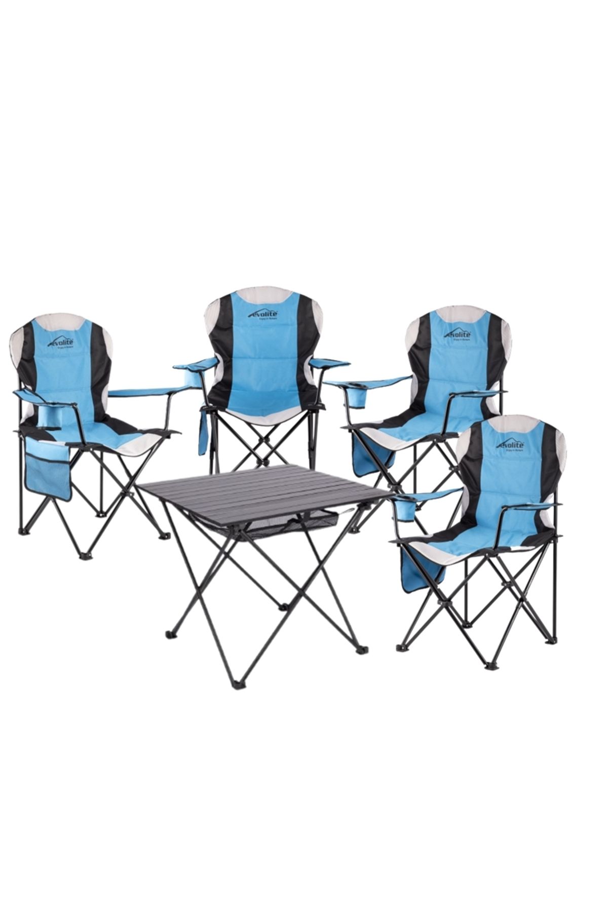 gaman Evolite Katlanır Kamp Masası + 4 Adet Evolite Katlanır Kamp Sandalyesi Bahçe Balkon Piknik Takımı